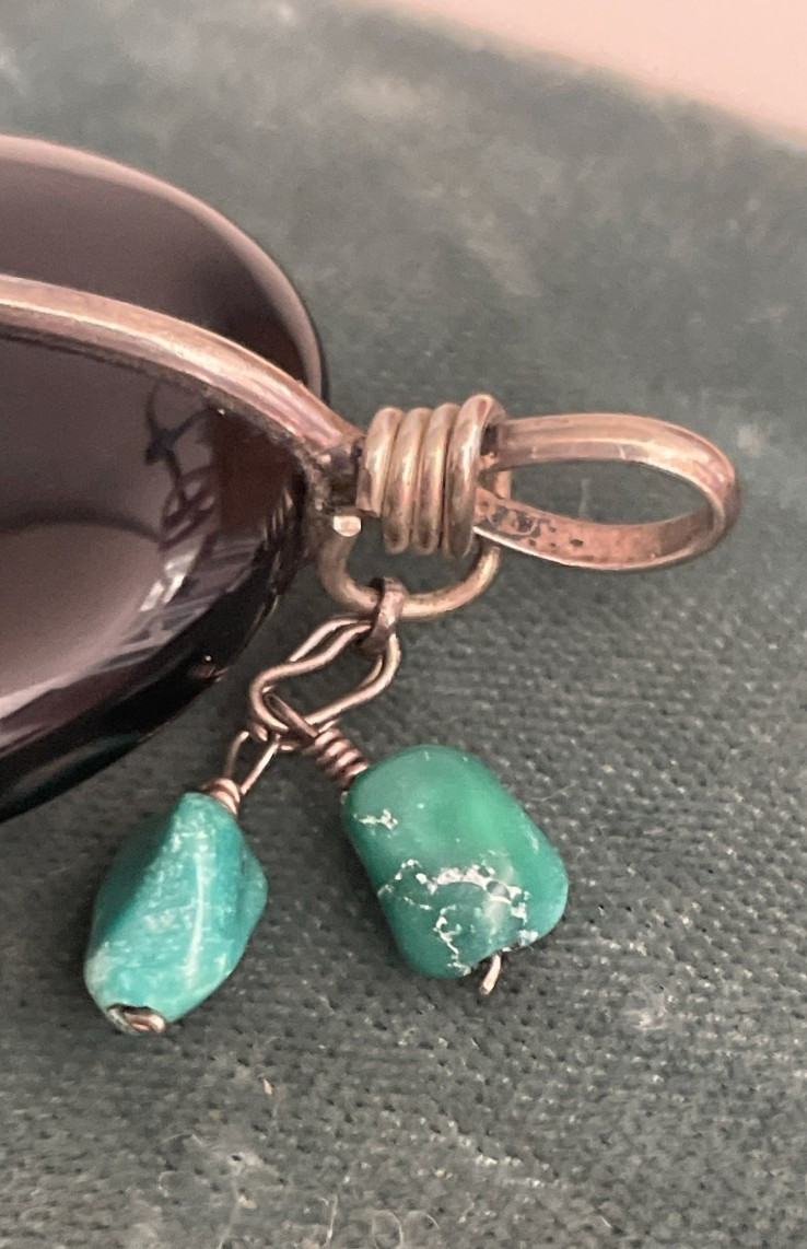 Handmade Black Onyx Bear Pendant Silver Wire Wrapped Turquoise Dangles