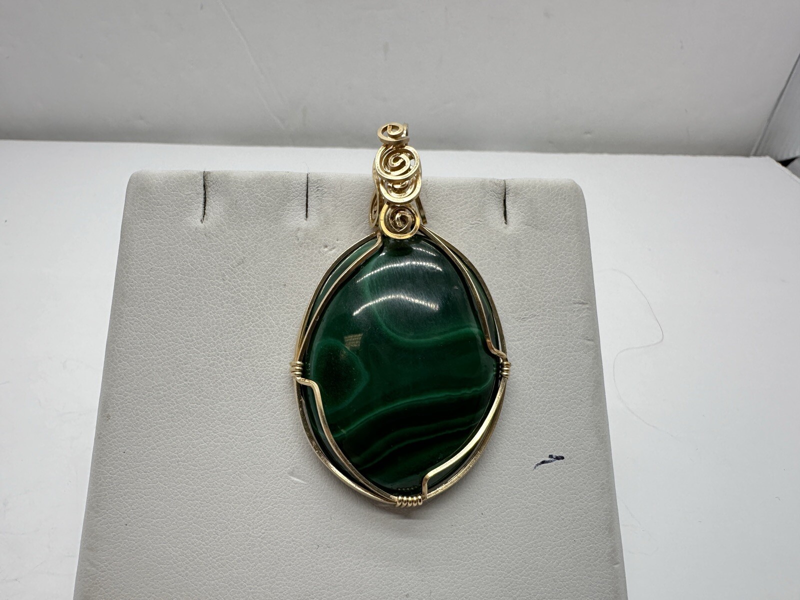 Malachite Gold Filled Wire Wrapped Pendant Large 2.5″