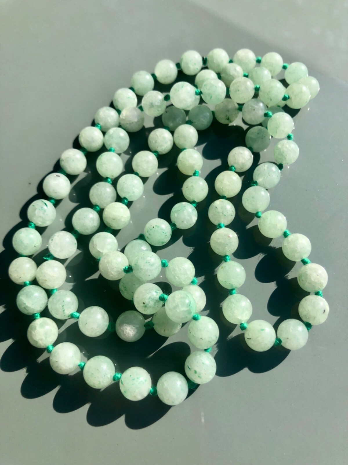 Handmade Light green Crackle Dyed Quartz 7mm Bead Necklace 32″ Long