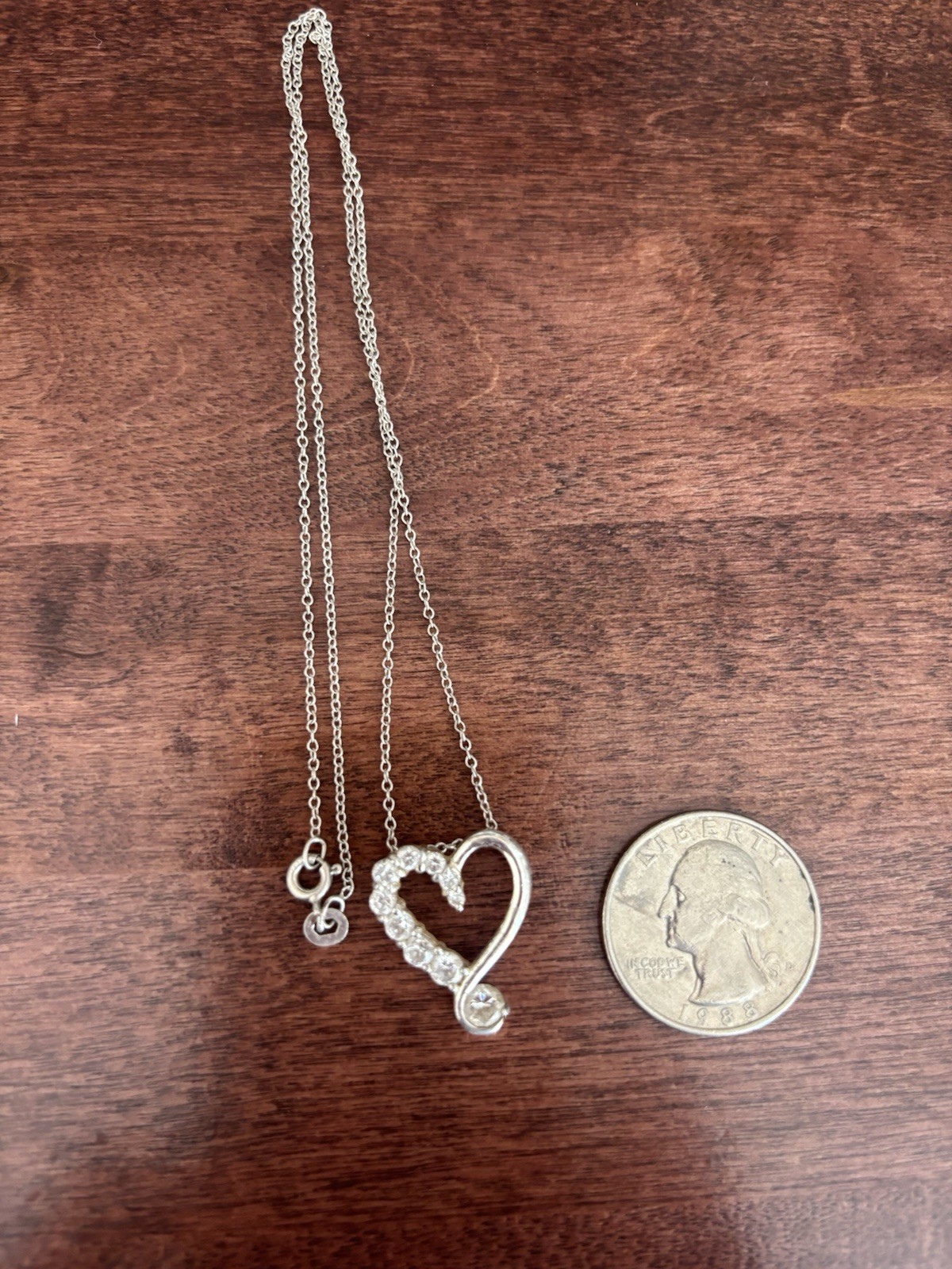SU Necklace Sterling Silver Cubic Zirconia Heart Stones 925 Chain Pendant