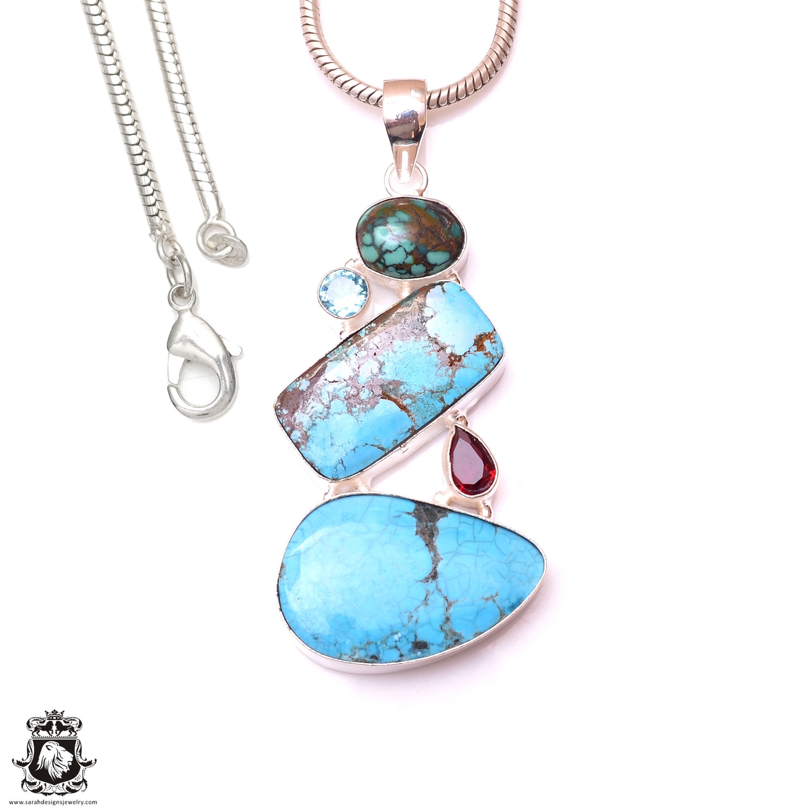 Genuine Blue Moon Turquoise Pendant & 3MM Italian Chain P10095