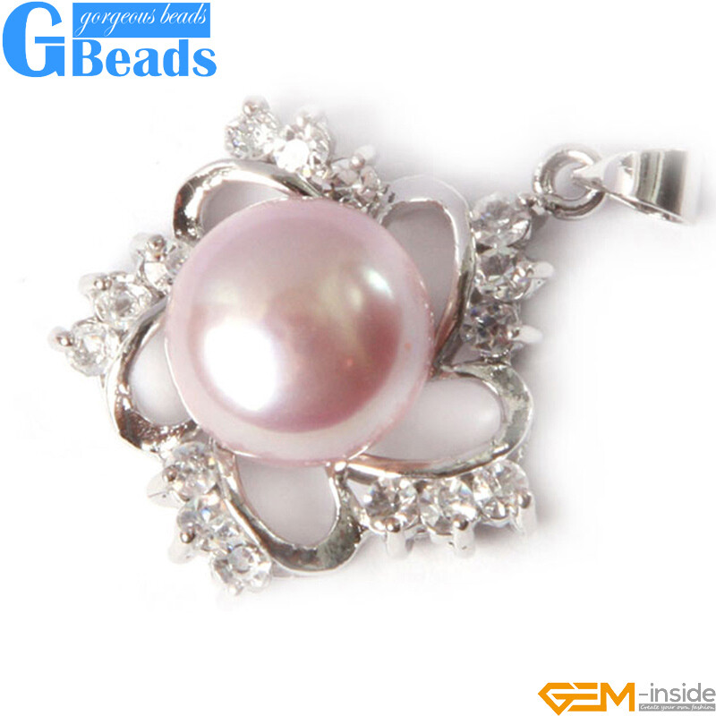 Fashion Jewelry Gold Plated Frame With Rhinestone Crystal Pearl Pendant 10-11mm