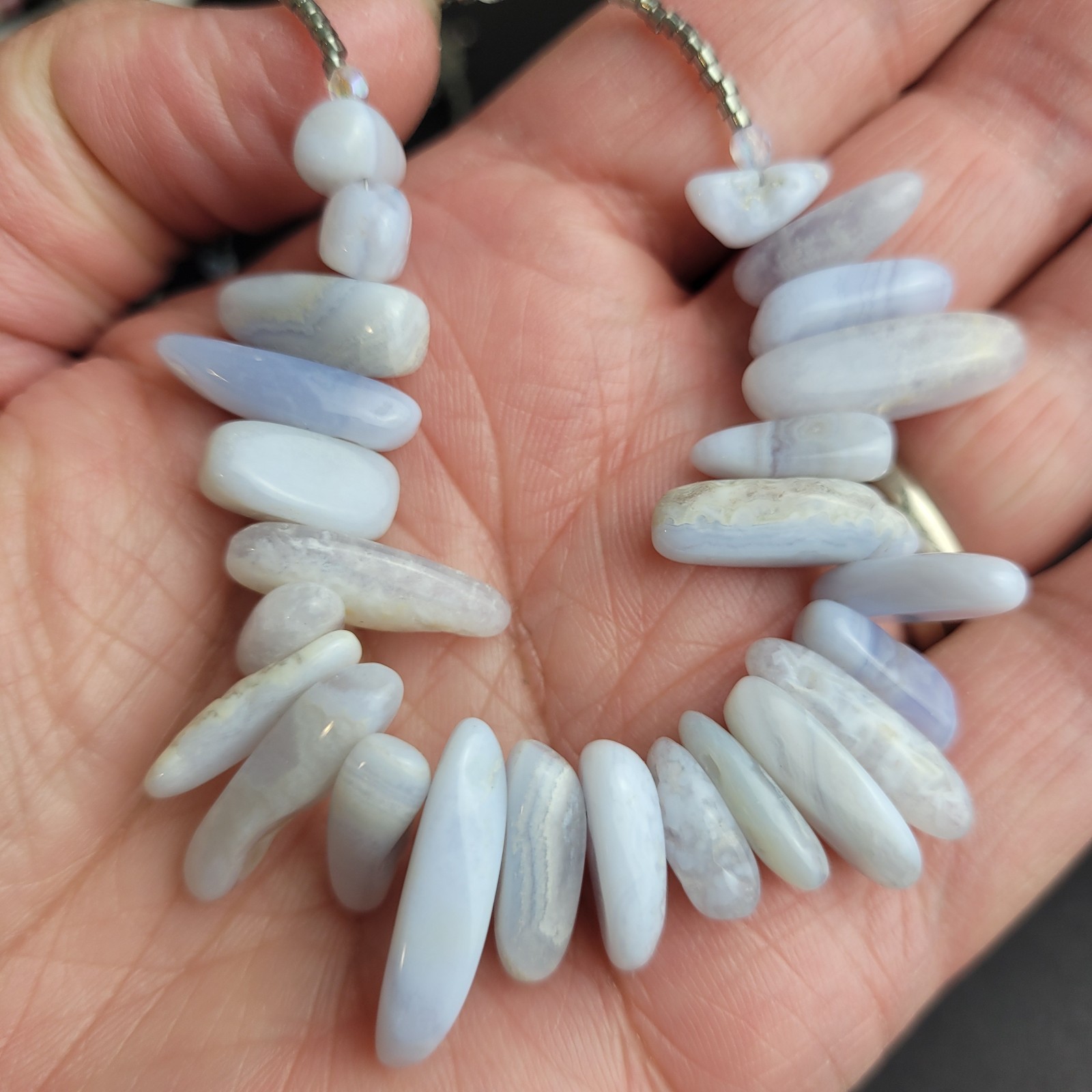 Blue Crazy Lace Agate Stone Necklace 19″ One Of A kind