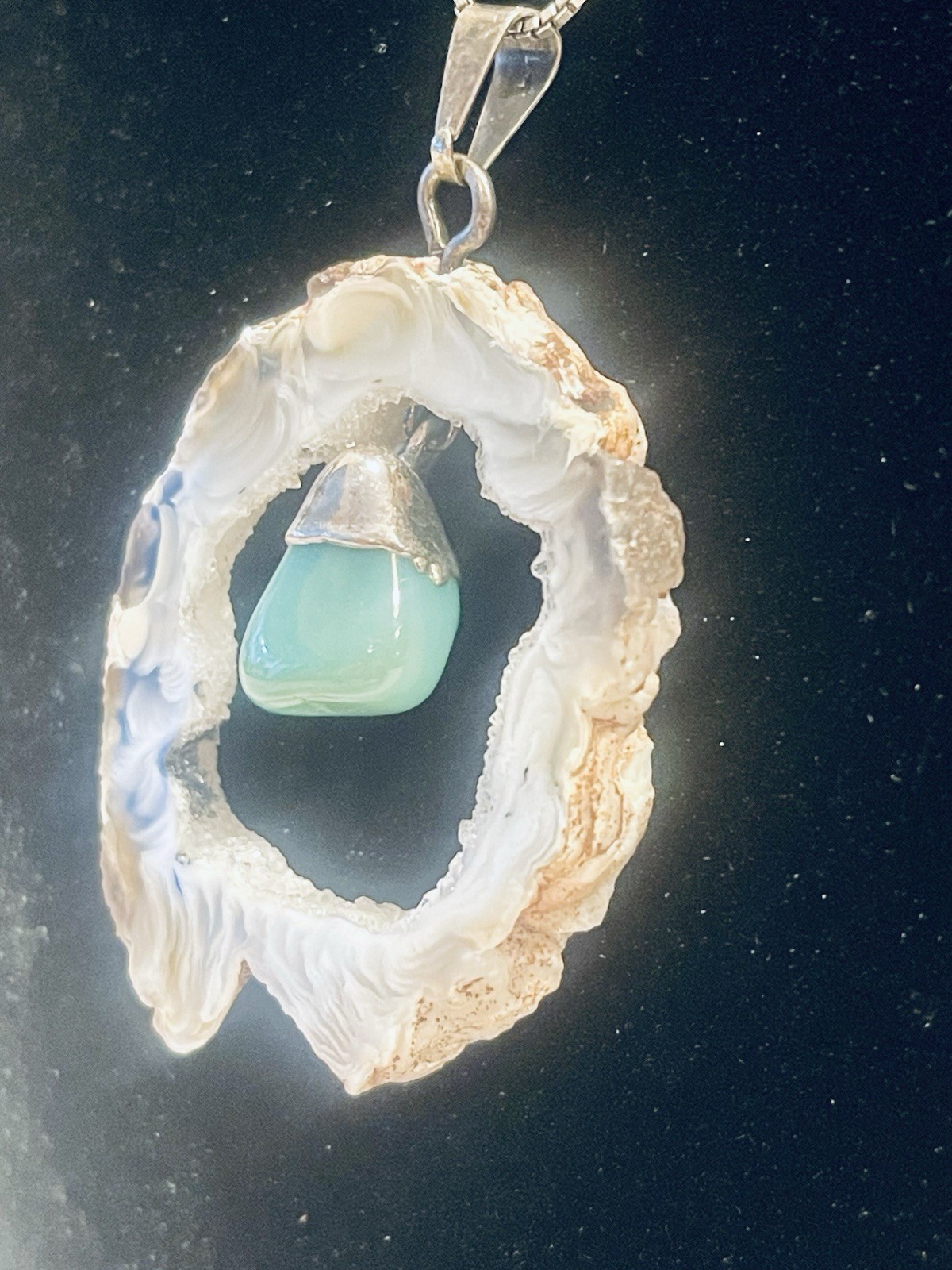 Seafoam Druzy Agate Geode Pendant Nature Necklace Sliced Geo