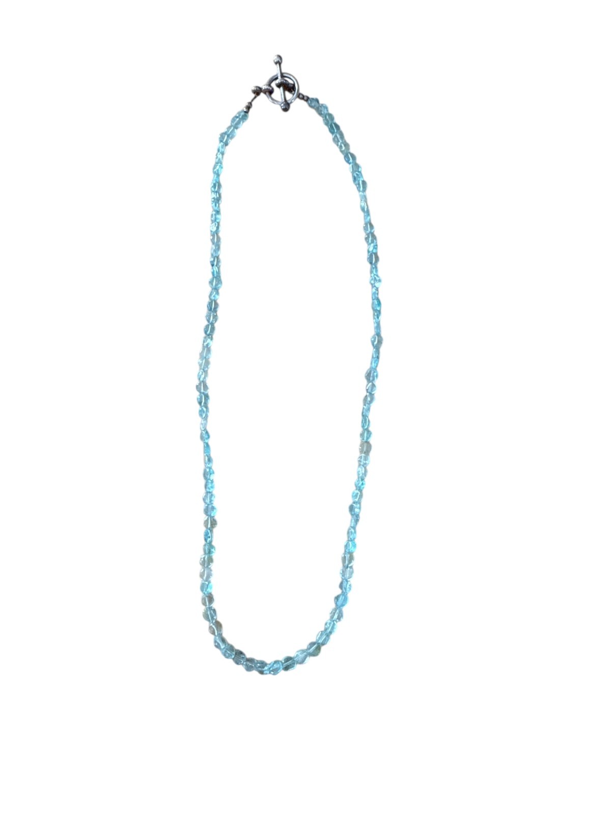 Aqua Blue Glass Beaded Necklace Toggle Clasp Minimalist Beachy Crystal Style