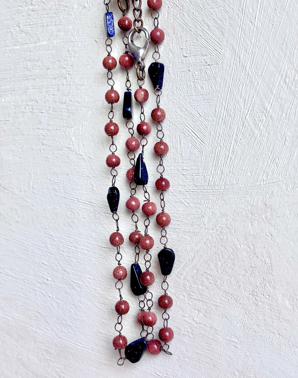 Handcrafted Beaded Glass Necklace Orange Black Teardrop Accents 9.5 inches