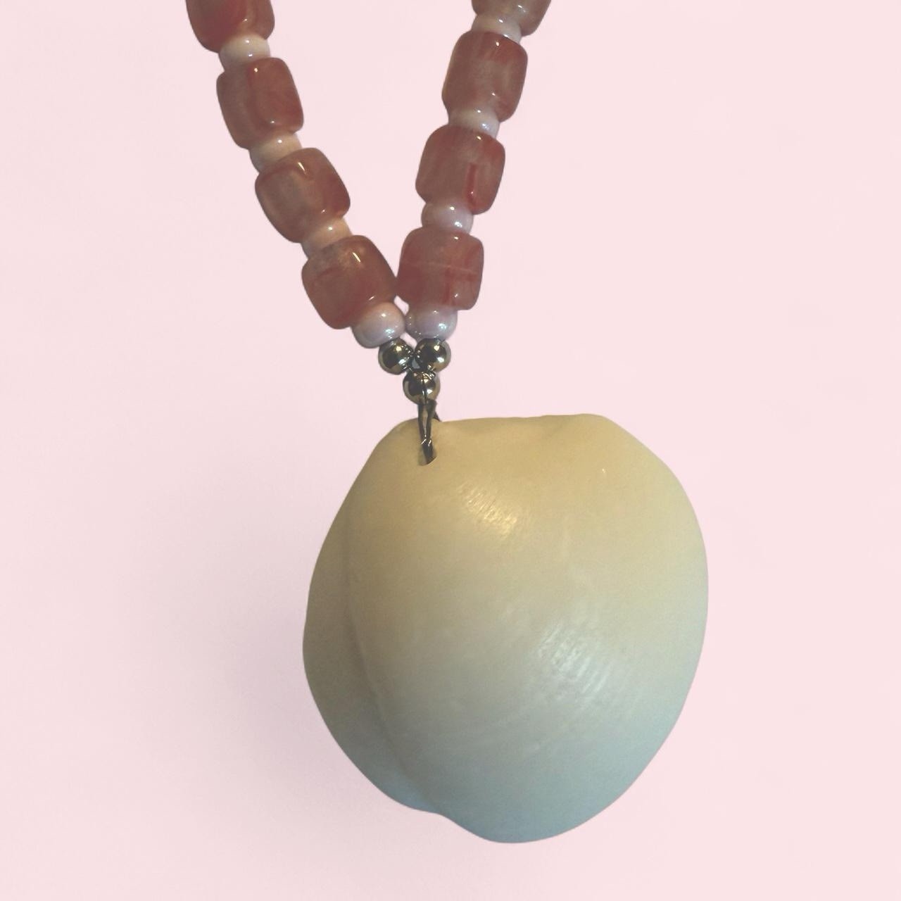 Handmade Beaded Seashell Necklace with White Shell Pendant and Pink Glass Beads