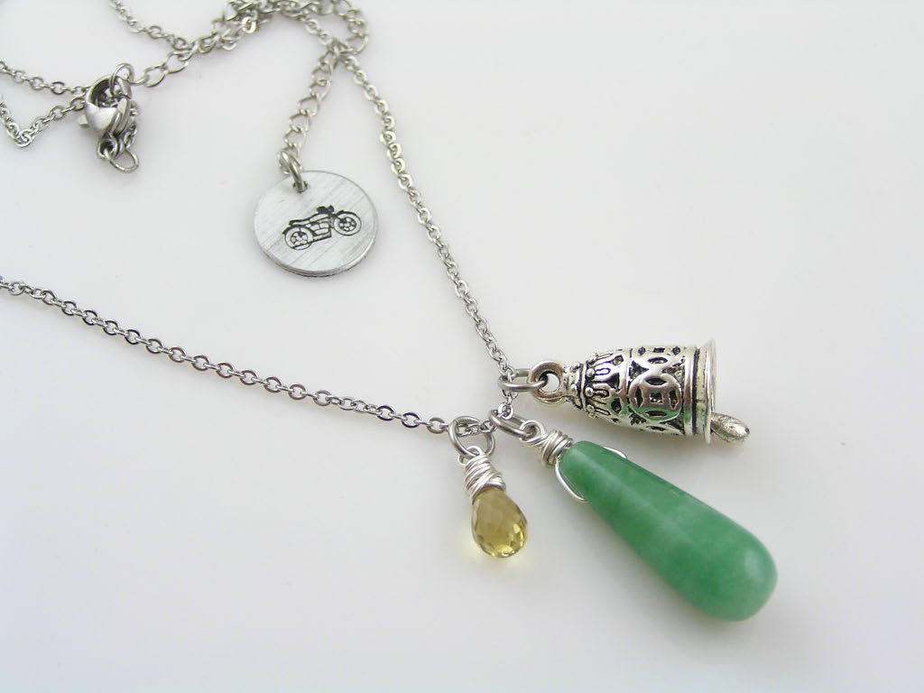 Gremlin Bell Necklace, Protection Necklace with Aventurine and Citrine, Handmade