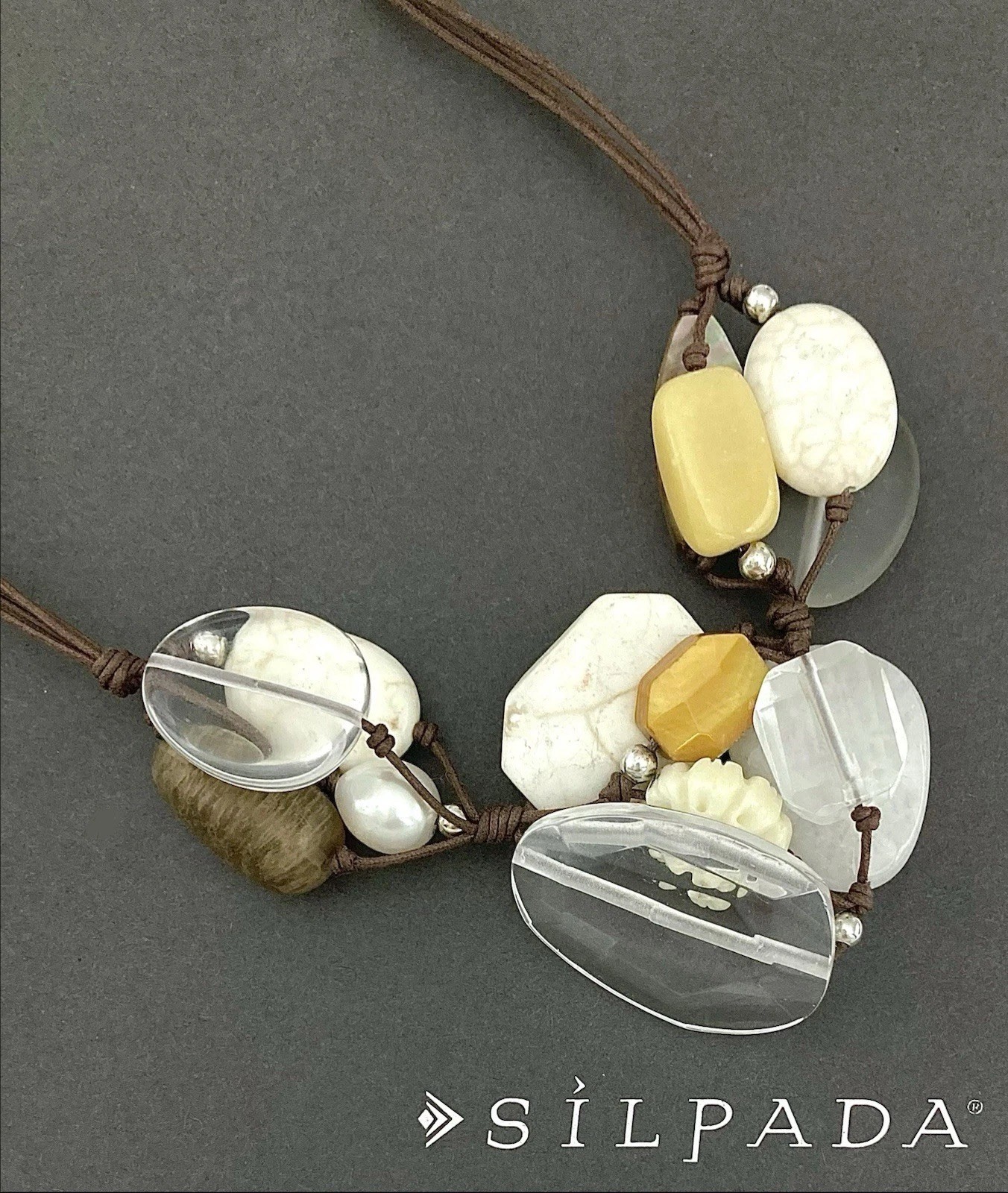 SILPADA Sterling Silver MULTI GEMSTONE CLUSTER 4 Strand Leather Necklace~N2201