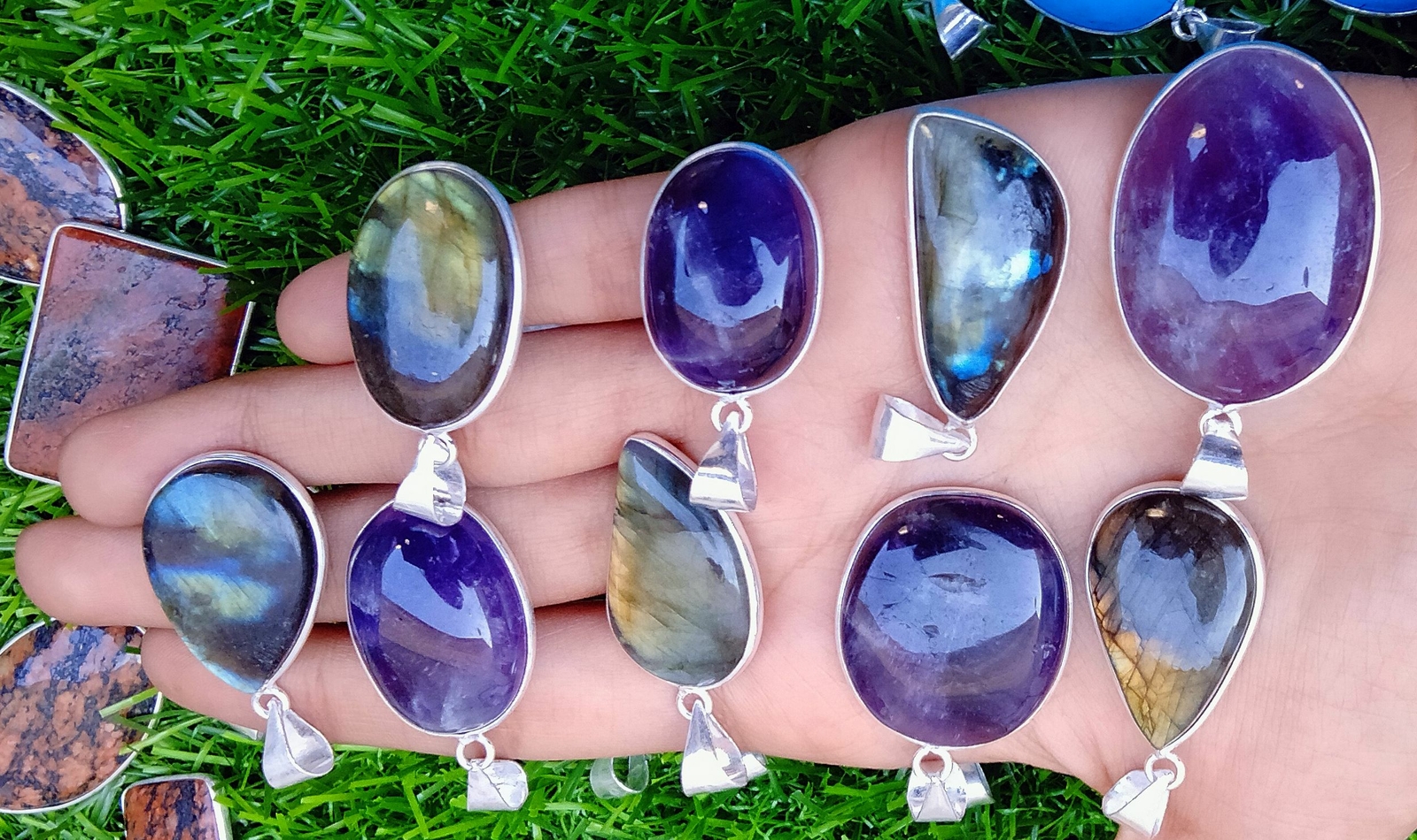 Natural Amethyst Gemstone 925 Sterling Silver Plated 1Pcs Bezel Worry Pendant