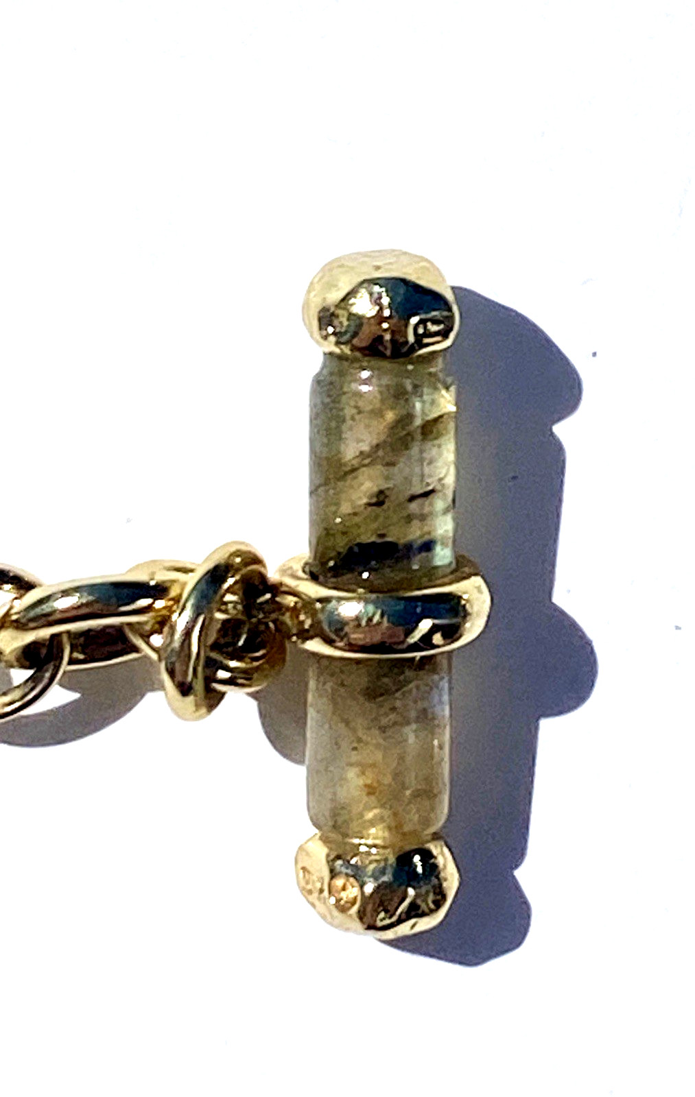 Adjustable Yellow Gold Plated Metal & Stone Bead Necklace 15-1/2″ to 20′