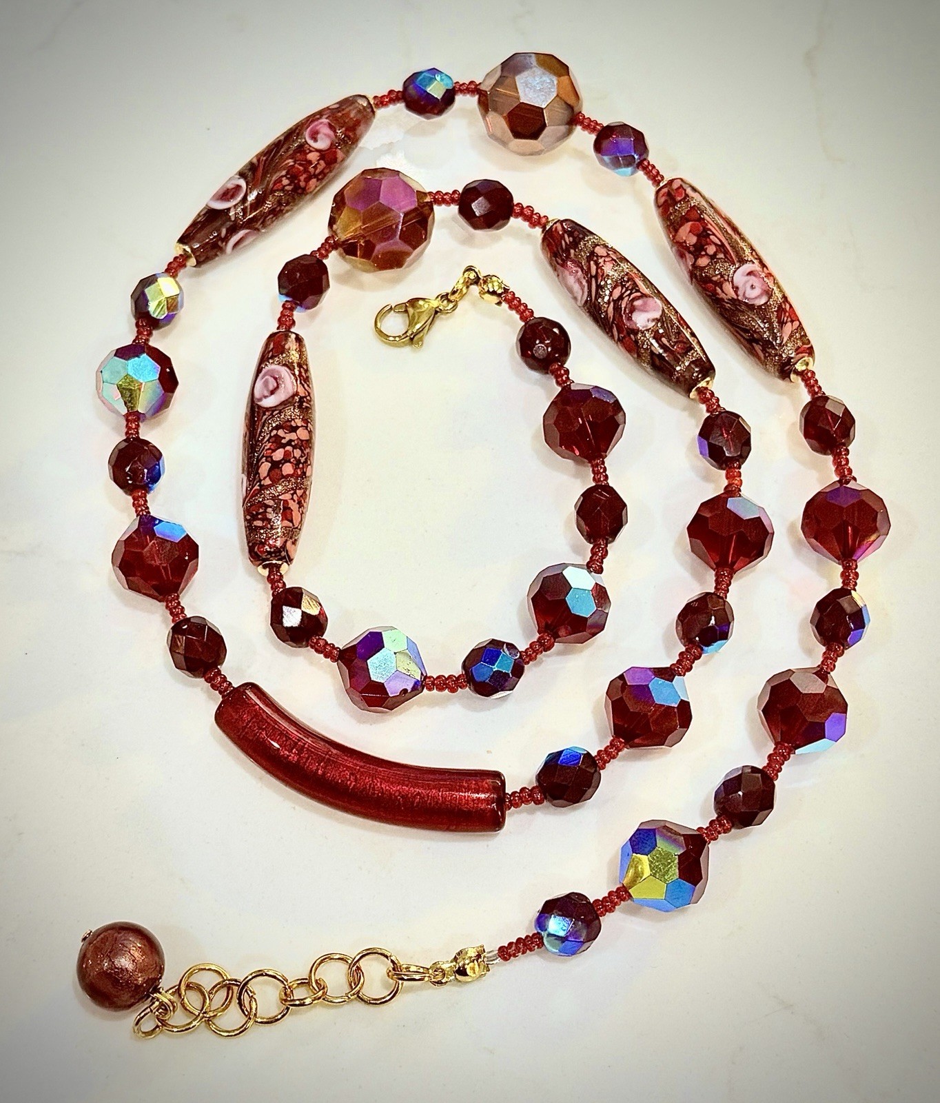 24” Red Rosario Leonardi FEATURING Exclusive Custom Made Ercole Moretti Beads