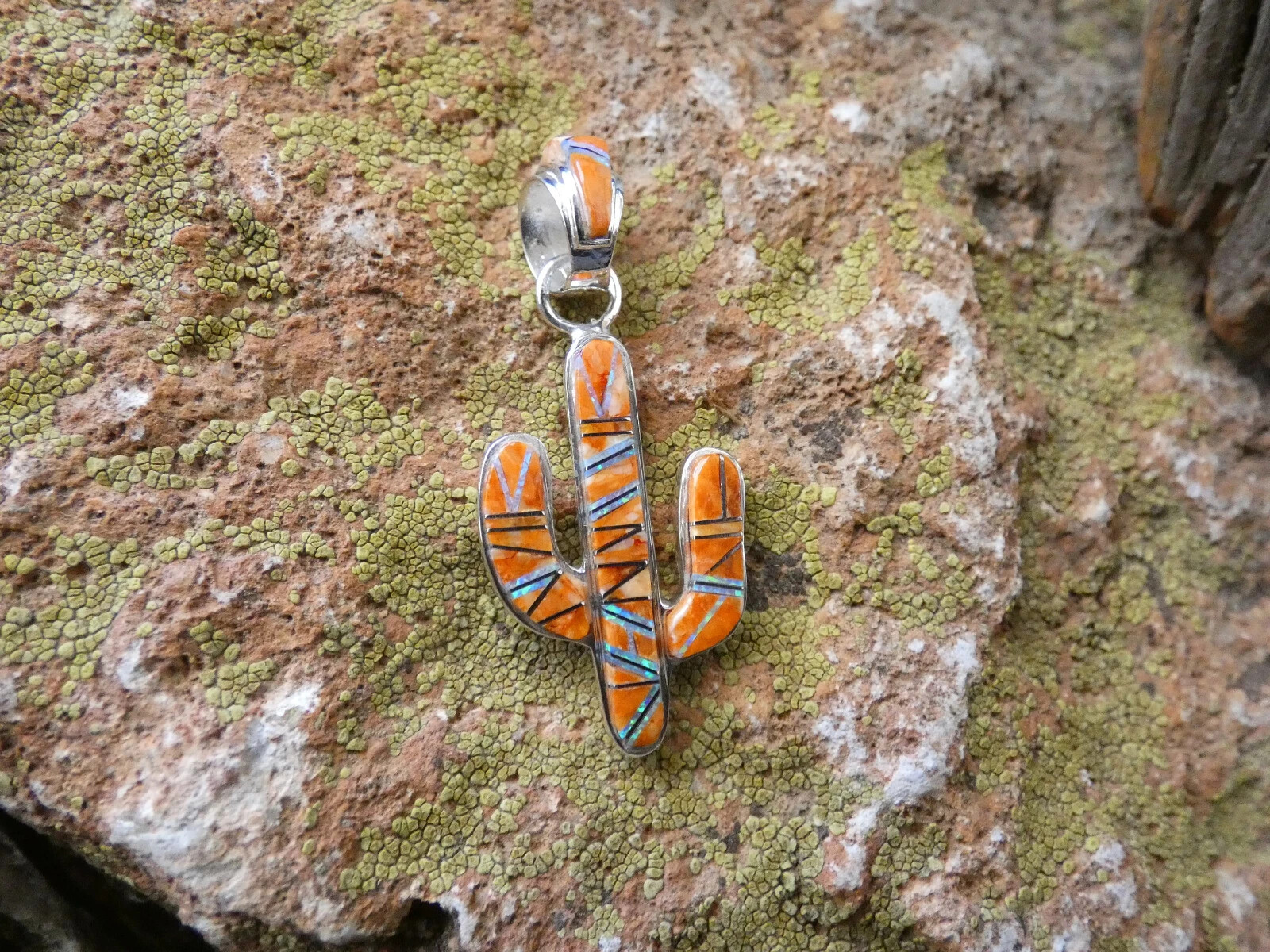 Saguaro Cactus Pendant Spiny Oyster & Opal Handcrafted Sterling Silver 925 Q9
