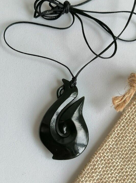 New Zealand Maori style Hei Matau Fish Hook Jade pendant 45mmL x 25mmW Unisex