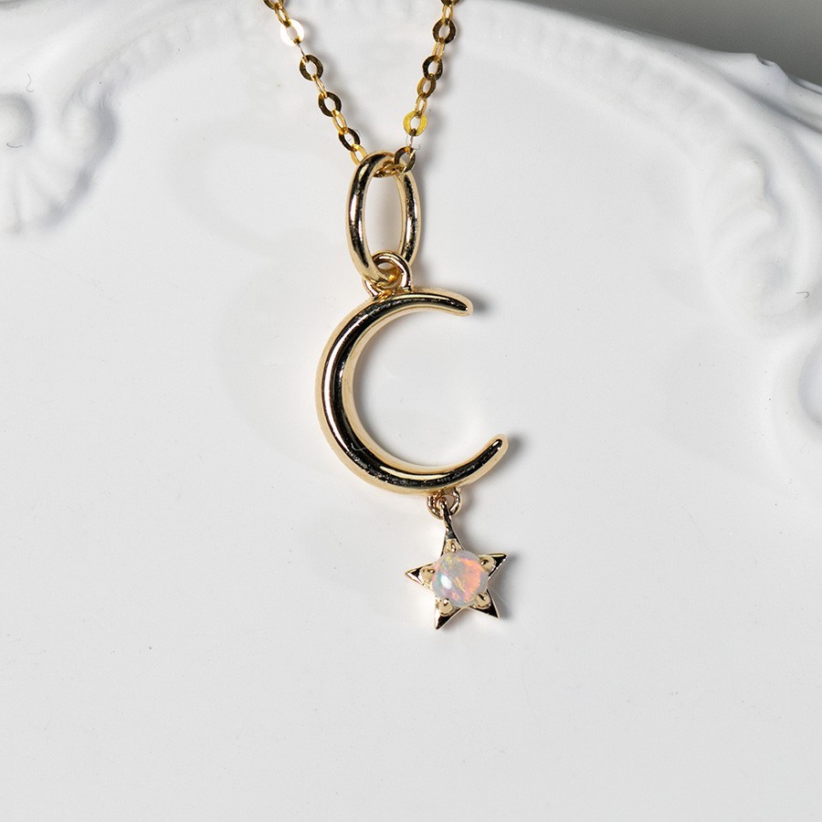 Little Moon Australian Opal Necklace 14K Yellow Gold Pandent Only