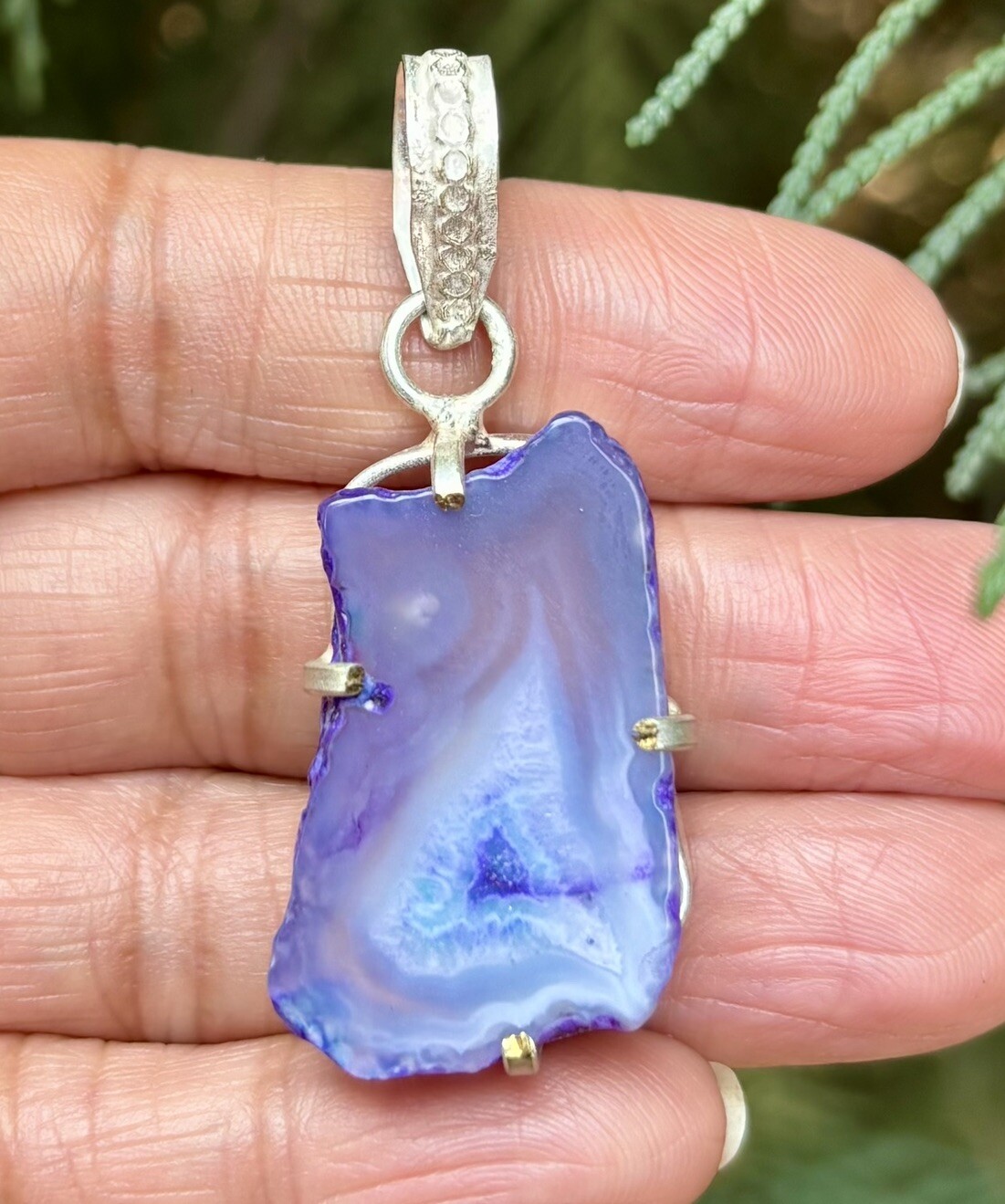 925 Sterling Silver Plated, Indigo Blue Druzy Geode Agate Stone Pendant 8