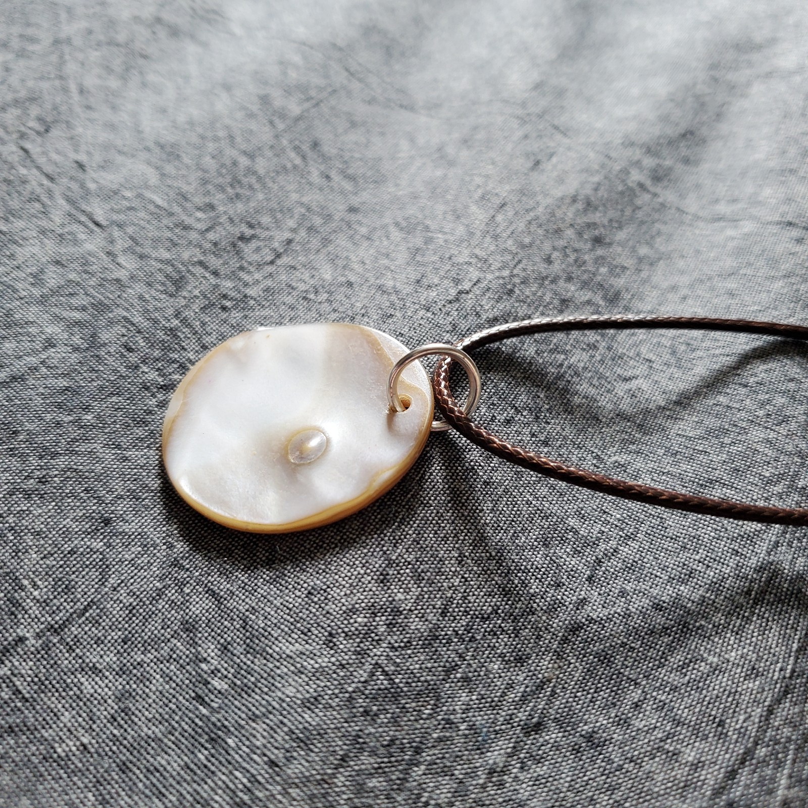 Handmade Blister Pearl Pendant Necklace, 18 inch brown cord