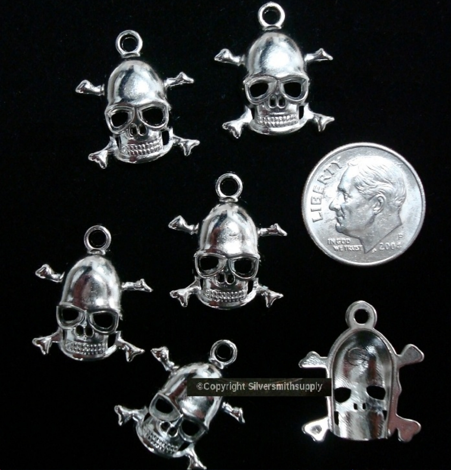 6 Skull and cross bones charms pendant earring findings white gold plated fpb063