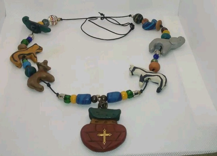 Artisan Fetish Folk Art Animals On Black Cord Necklace 28 inch