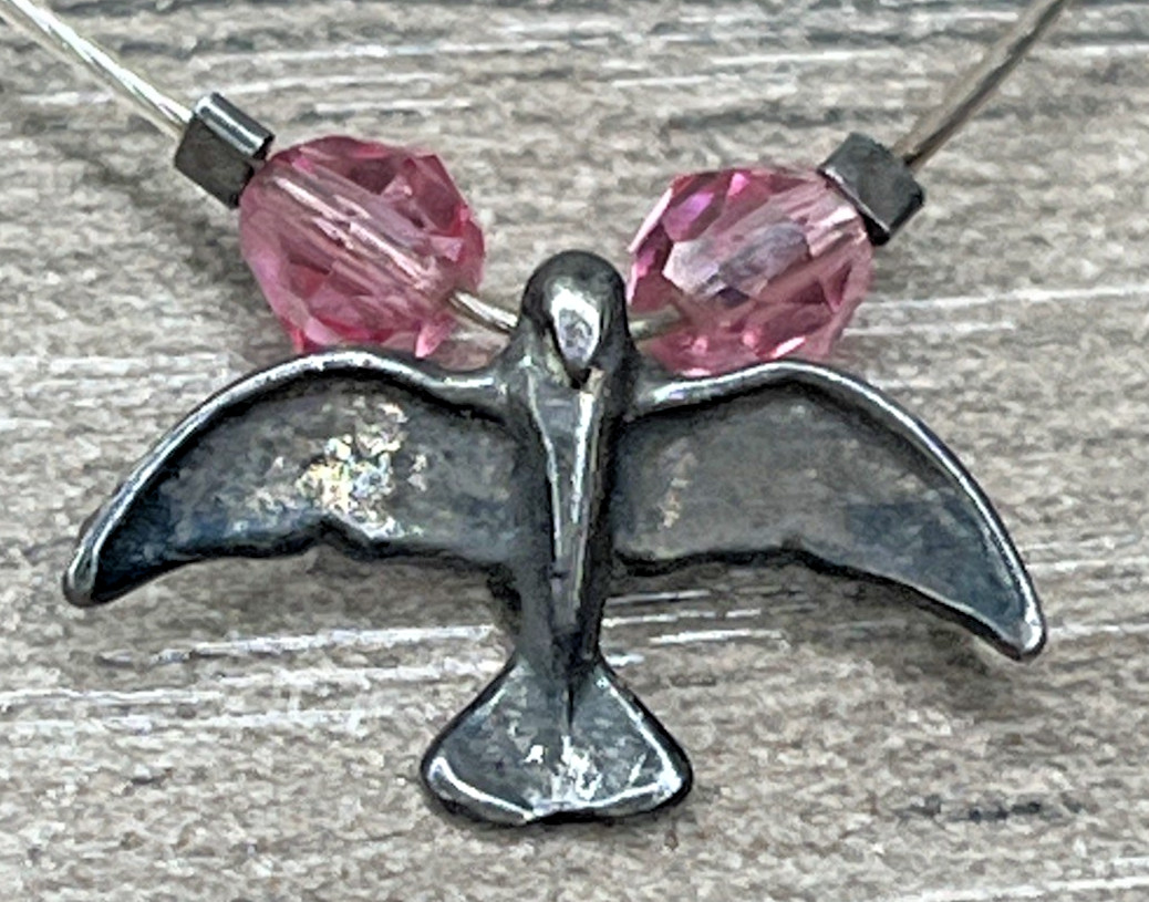 VTG Sterling 925 Native American Bird Eagle Pendant Silver Tone Wire Necklace