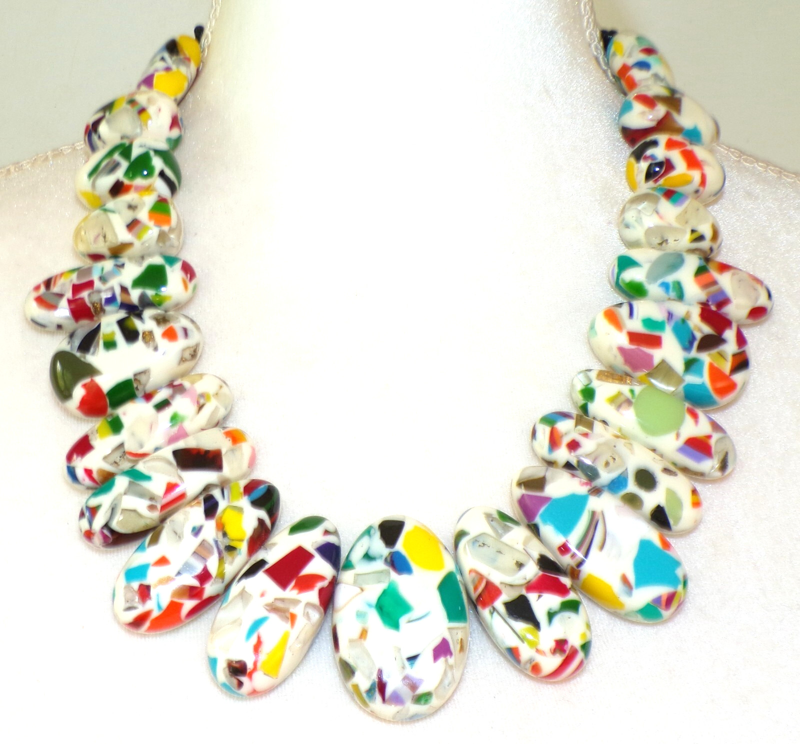 Sobral Caillou Monica Large White Mosaic Beads Statement Artist Made Necklace
