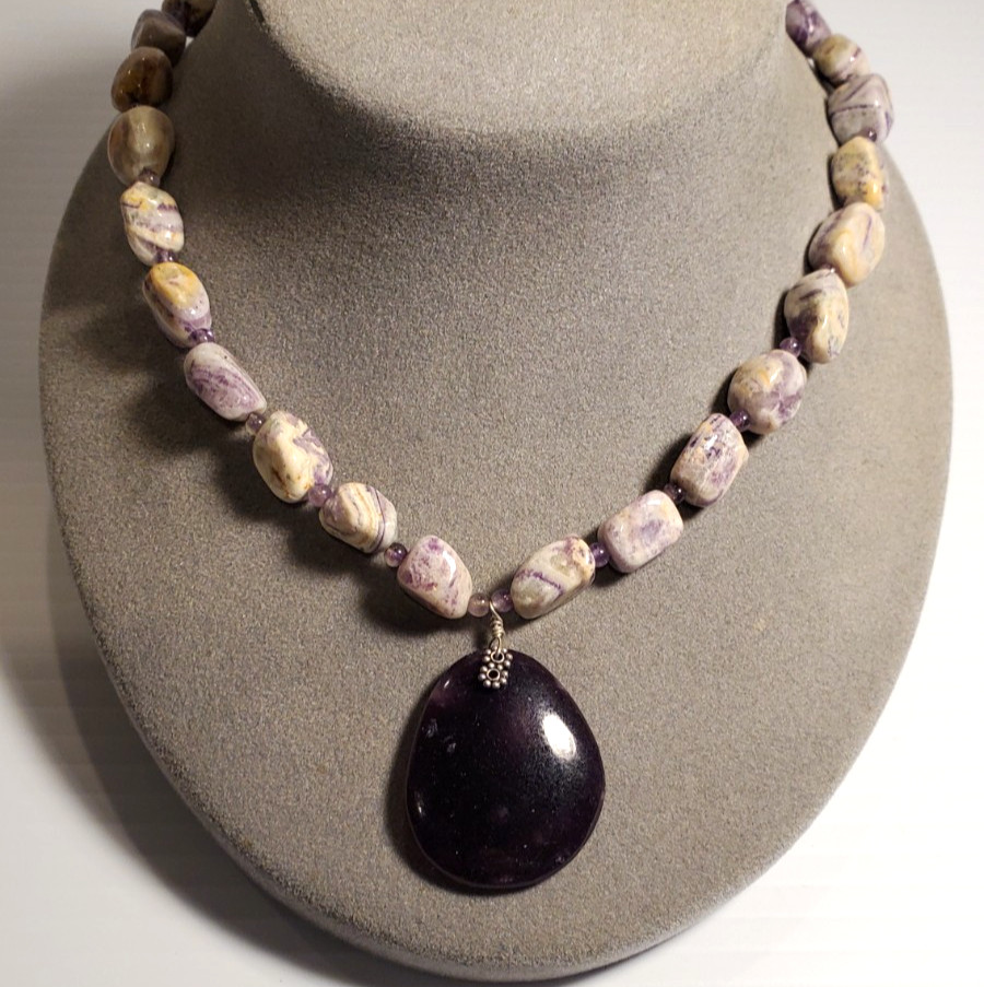 Lepidolite Stone of Transition Pendant 18″ Handmade OOAK Necklace Sterling Clasp
