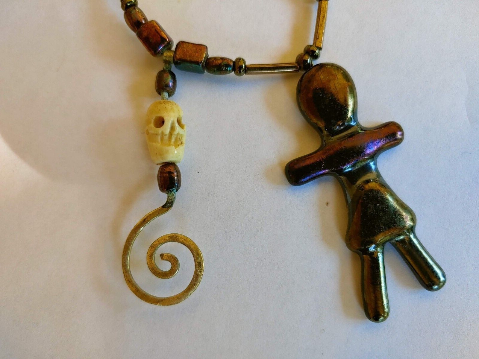 CMS Studio Dichroic Kiln-Fused Glass Beaded Necklace w/ Figures, Skulls, Spirals