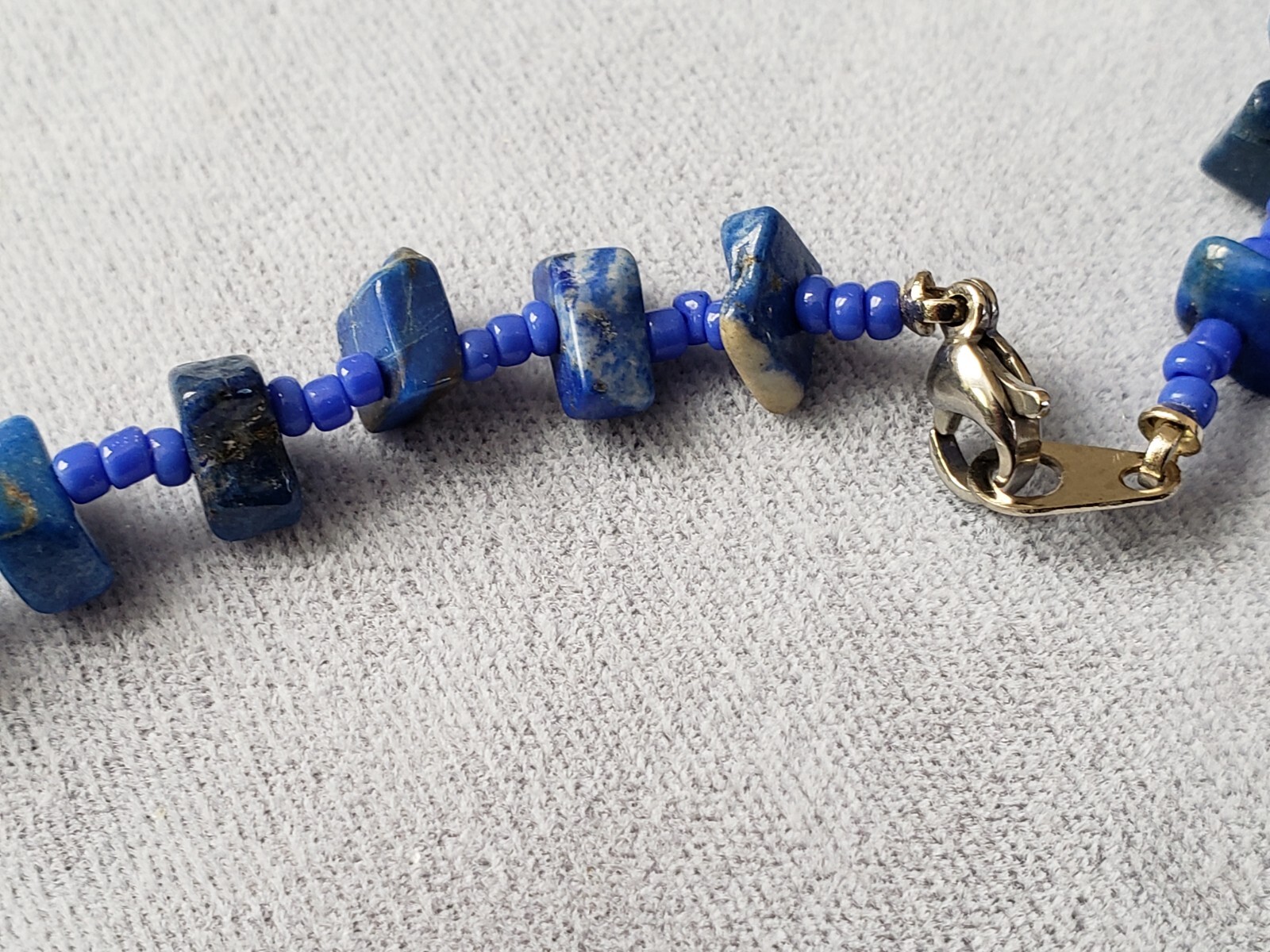 GENUINE NATURAL LAPIS STONE NECKLACE, 16 INCHES LONG, Hand-Made
