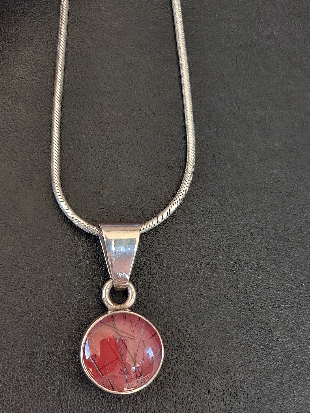 Unique red art glass pendant necklace on Italian sterling silver 925 snake chain
