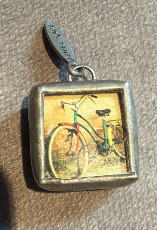 Jewel Kade Bicycle JK/Lock Silver Spark Charm PENDANT 2 Sided Retired