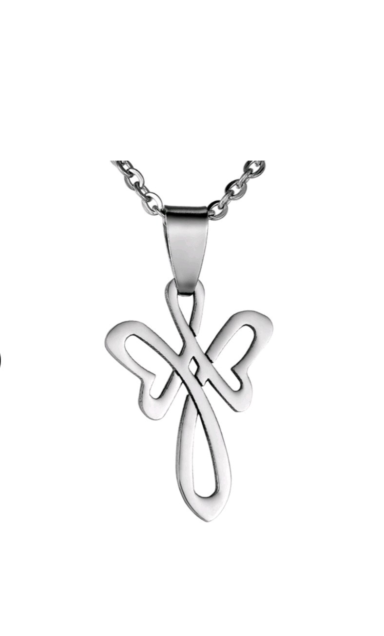 SURGICAL STEEL 316L ANGEL WINGS CROSS PENDANT WOMEN’S NECKLACE 18 INCH