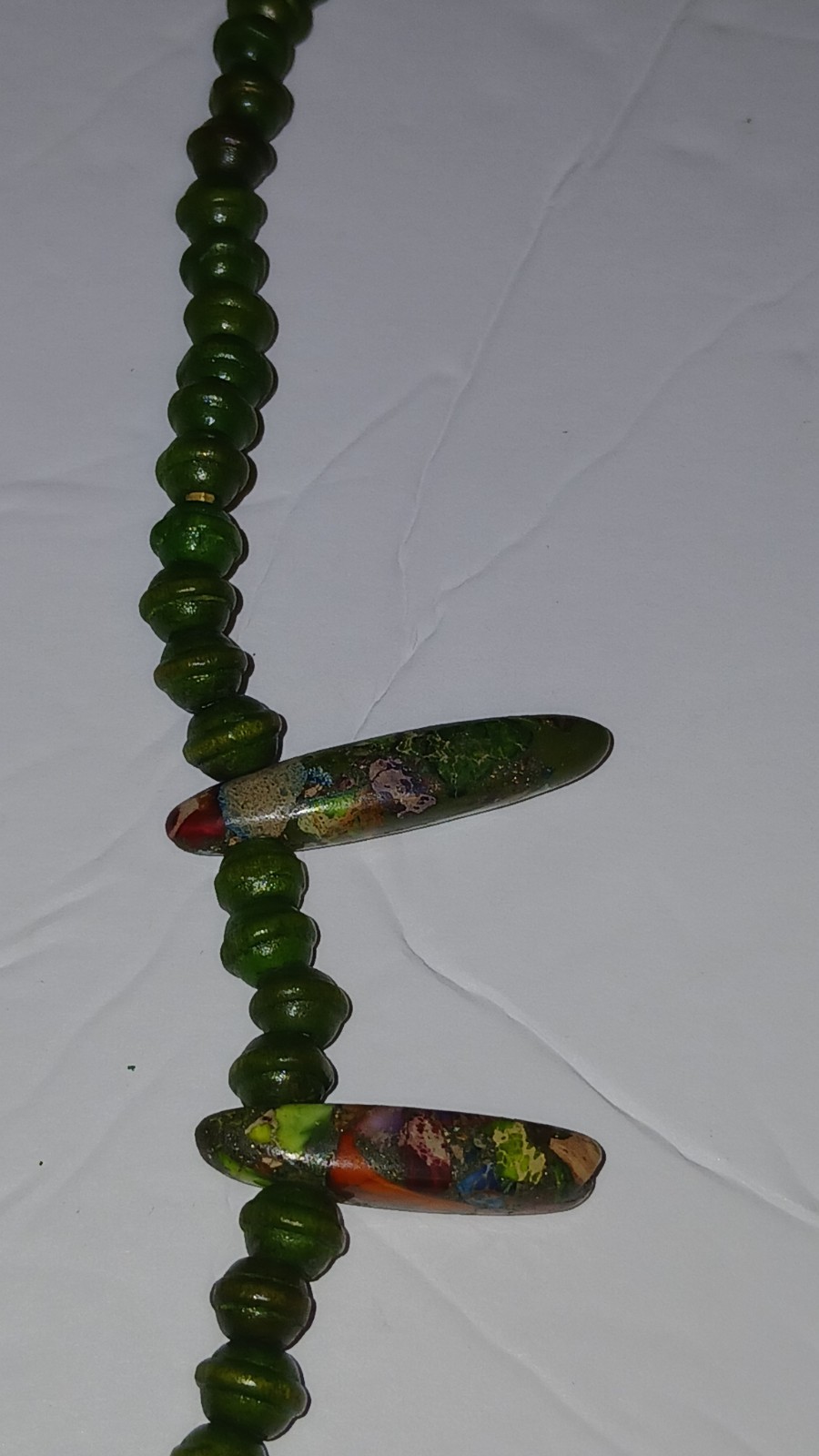 Geeen Wood Bead 21 Inch Rainbow Turquoise And Olive Turquoise Beautiful Neclace