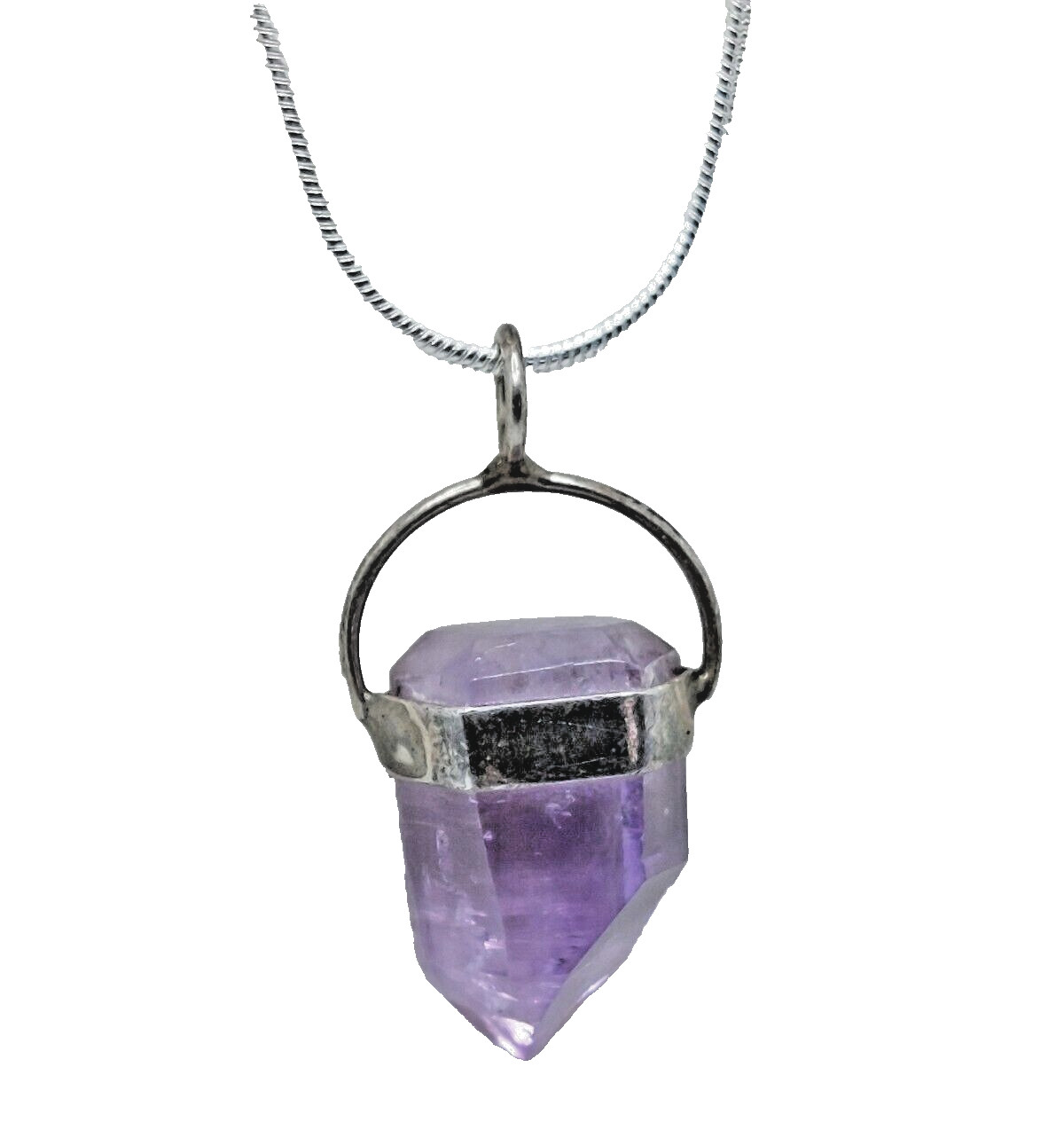 Veracruz Amethyst Crystal Point .925 Pendant On 18″ Snake Chain