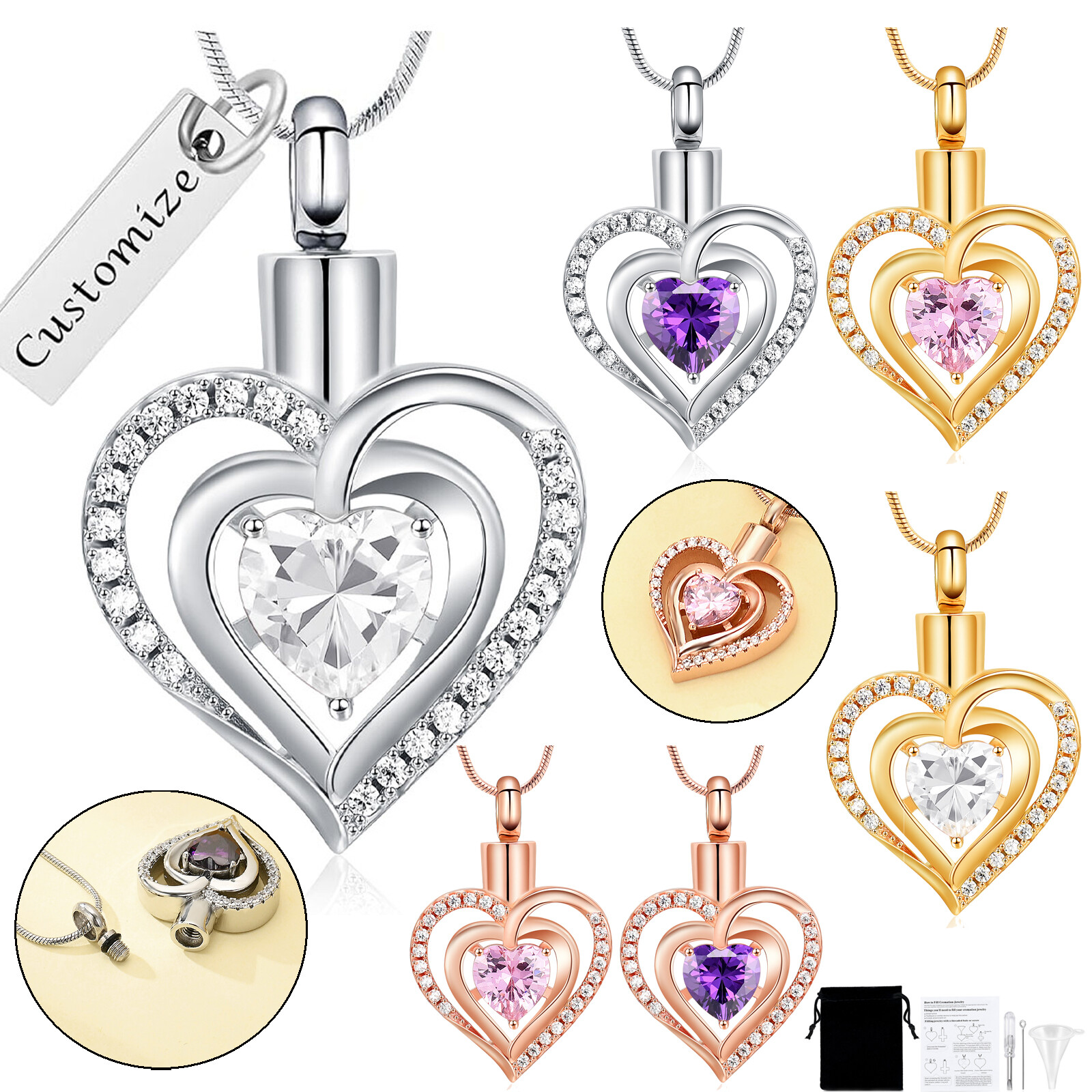 Heart Urn Necklace for Women Cremation Jewelry Birthstone Memorial Urn Pendant