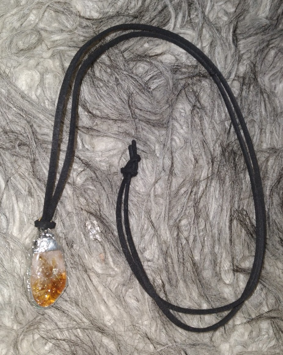 Natural Brazilian Citrine, Hand-Soldered on Suede Leather Cord