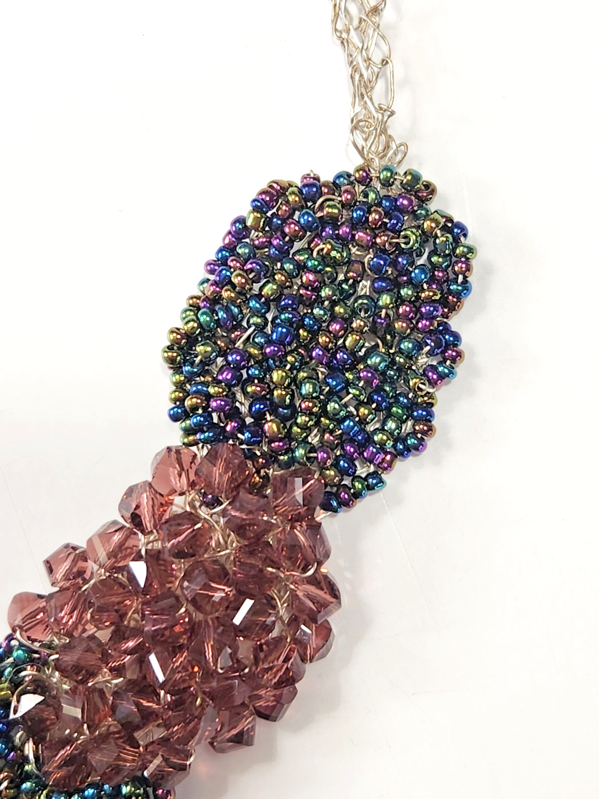 Handmade Wire Woven Beaded Choker Necklace Purple Blue Green Art Nouveau Retro