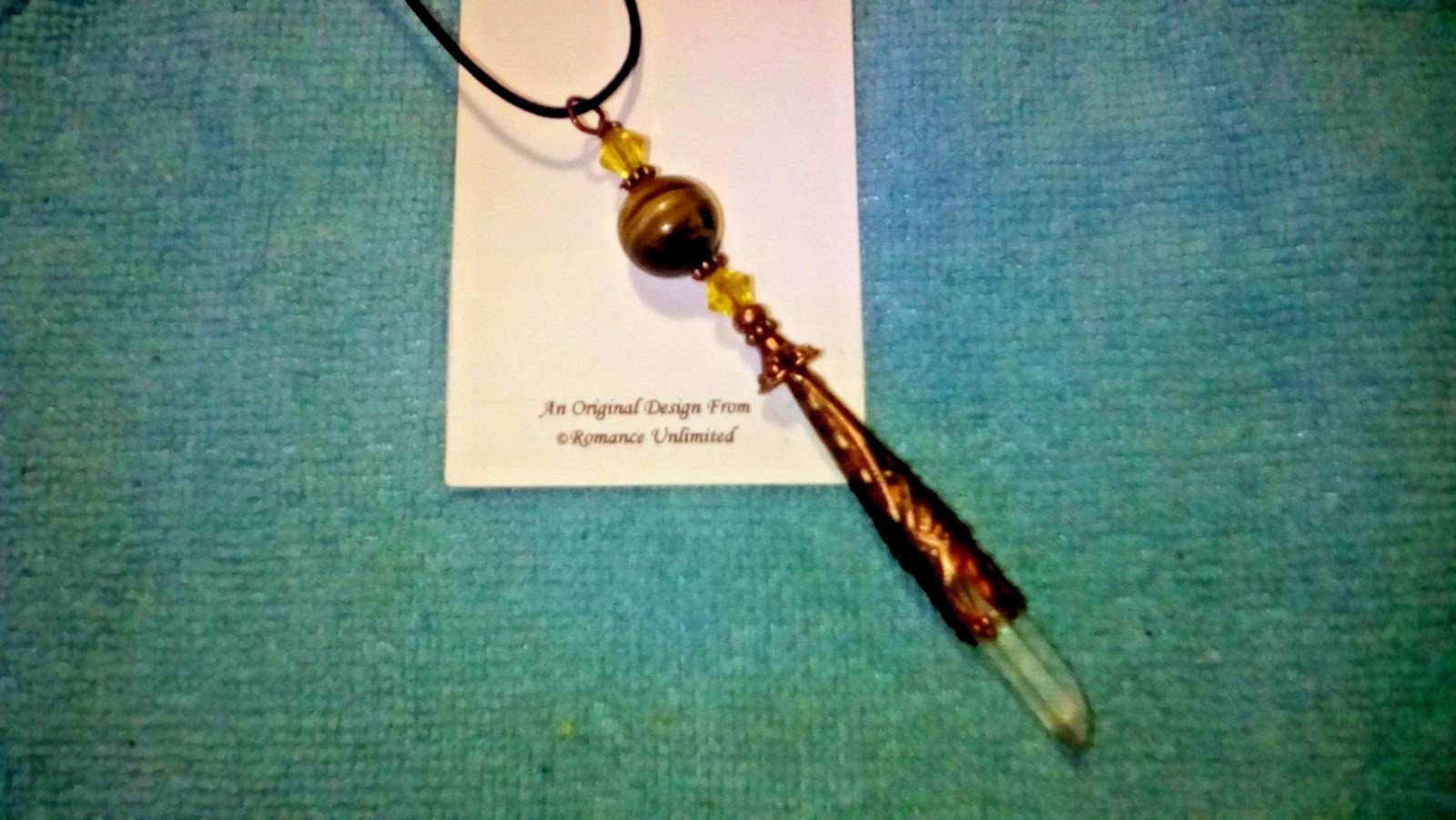 TIGER EYE Tiger’s Bead Swarovski Crystal MADAGASCAR Quartz PENDANT Wand Ornament