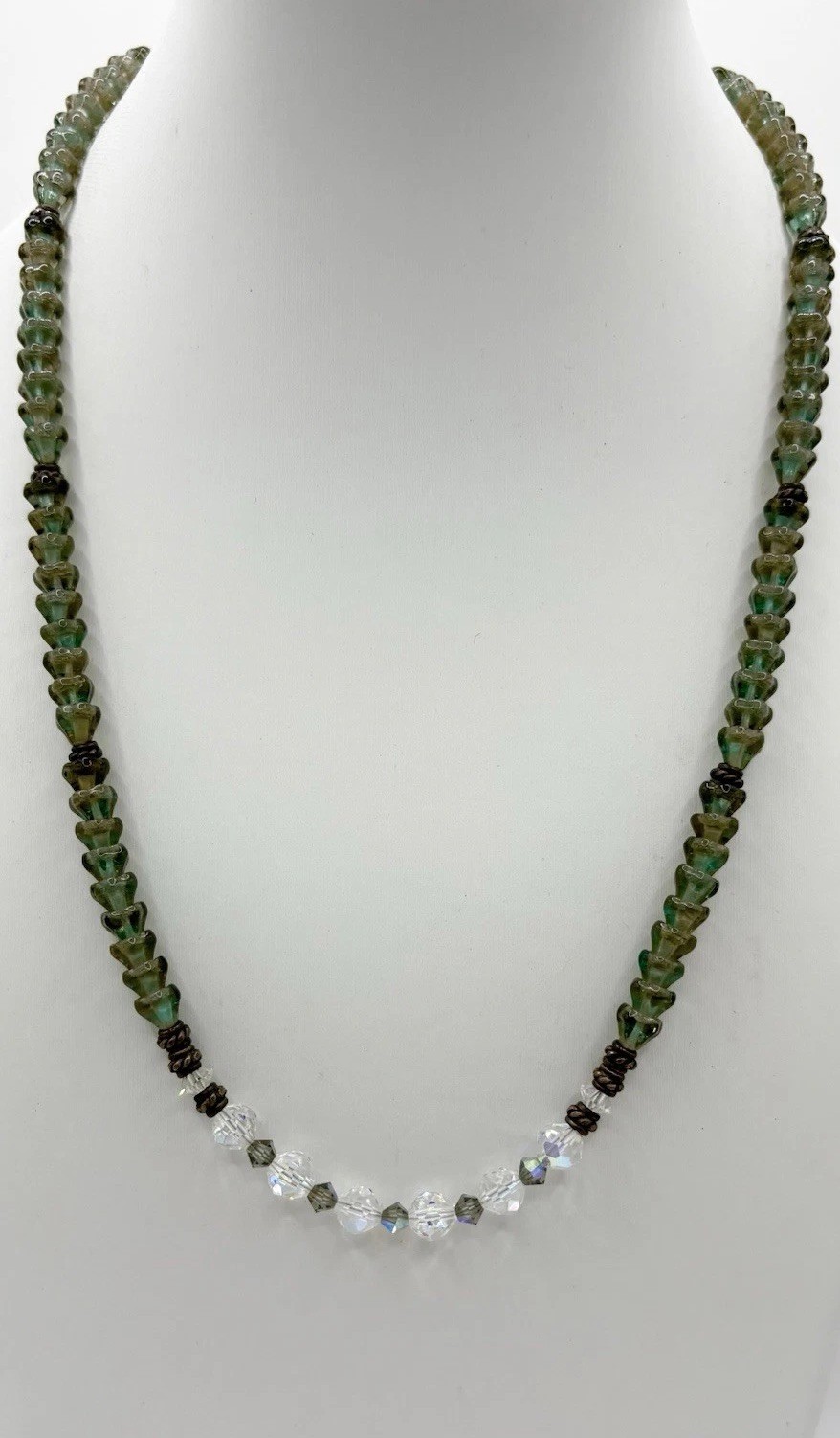 BEAUTIFUL Handmade Necklace Turquoise Glass Cone Beads And Crystals