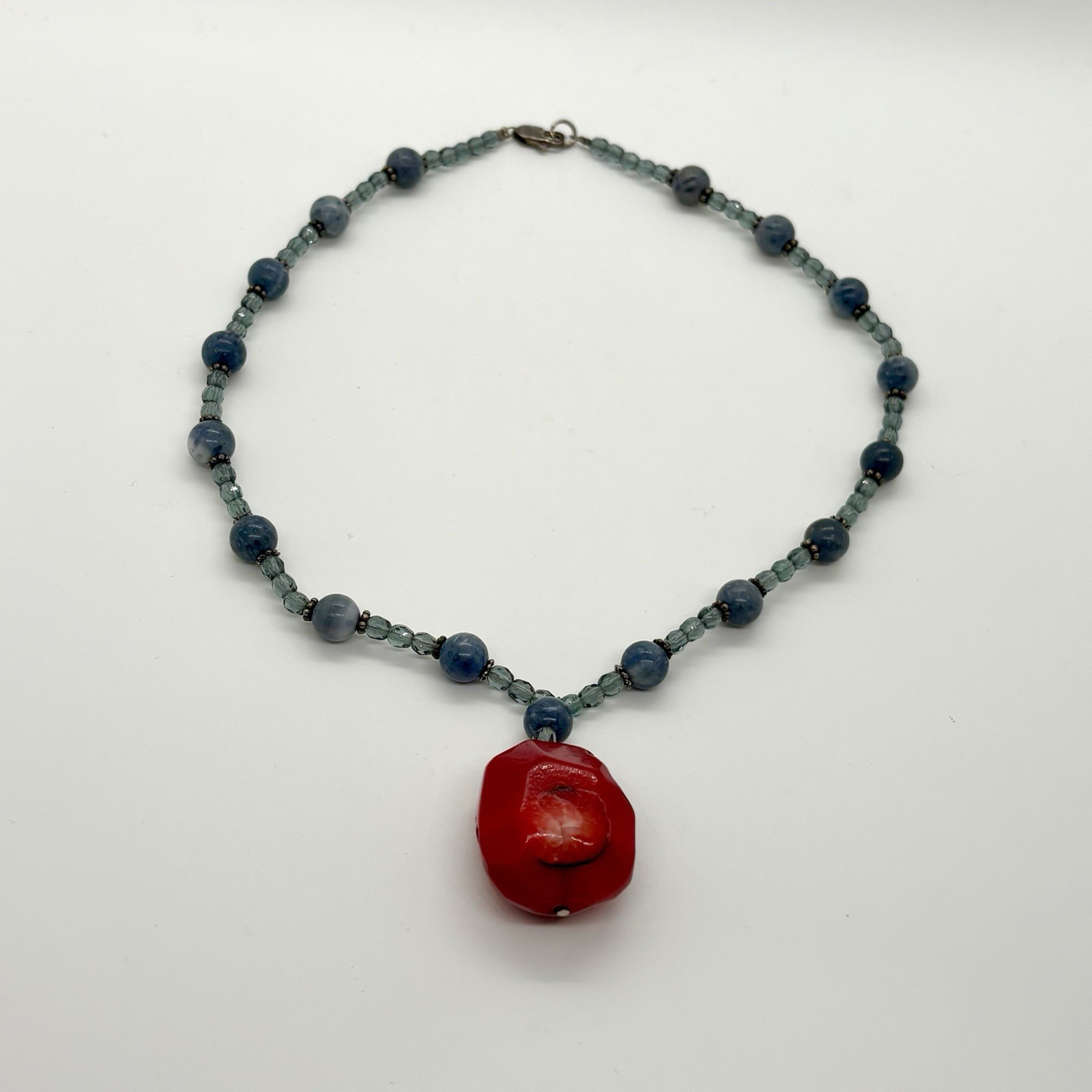 Red Coral Handmade Beaded Necklace With Chunky Coral Pendant Boho