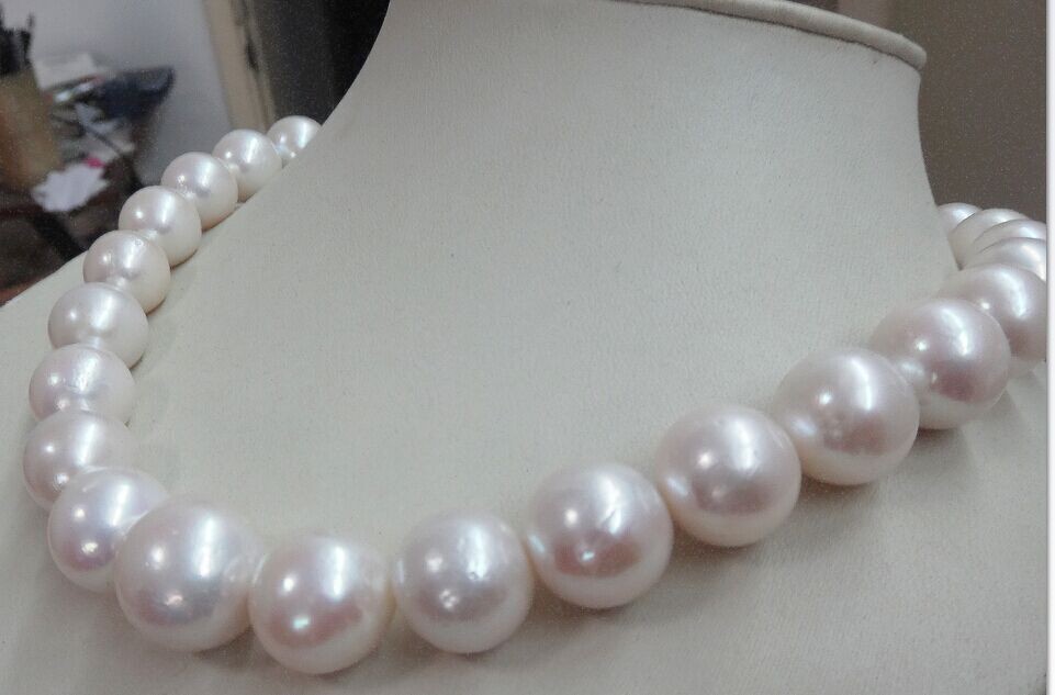 Huge 17″12-14mm natural south sea genuine white pearl necklace 10086
