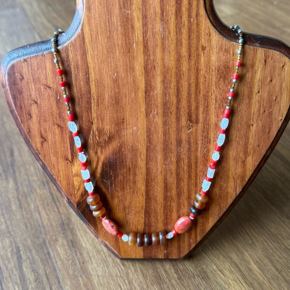Peyote Bird Free Spirt Necklace Red Coral Southwest Stone Beads Boho Jewelry