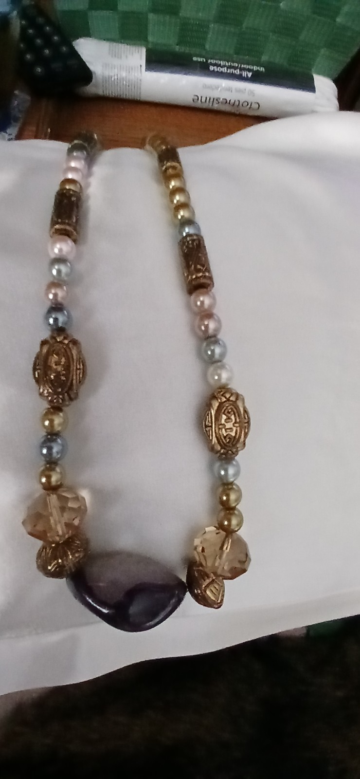 NWT Genuine Jasper, Pearls, Copper & Smokey Topaz Beaded Necklace Brown