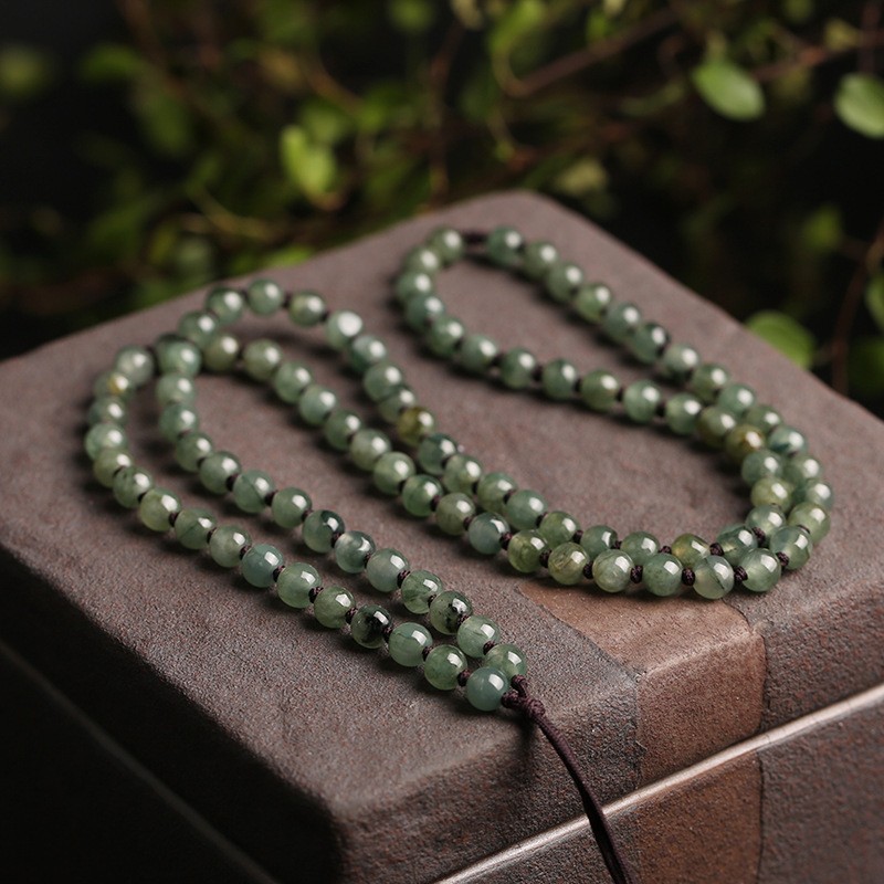 Natural Myanmar Jadeite A-Grade Oil Green Round Bead Jadeite Pendant Necklace