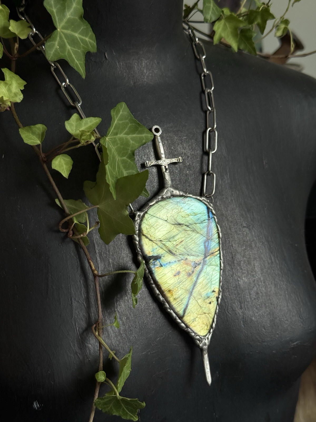 Labradorite Pendant Necklace chunky jewelry sword necklace gothic jewelry boho