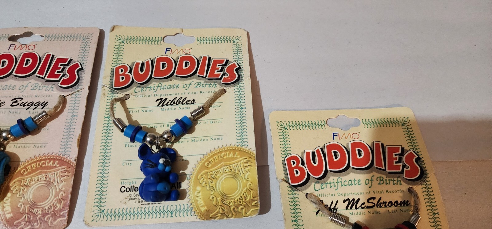 7 Vintage 1997 Seventh Sense Fimo Buddies Necklace Lion Mushroom Car ++