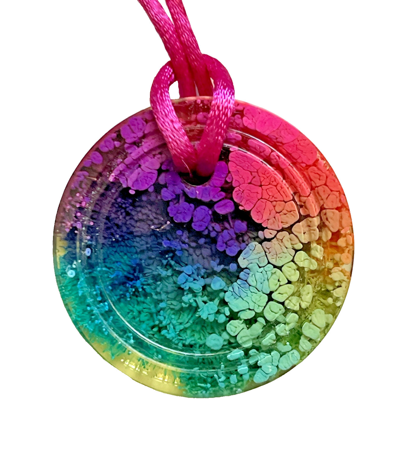 NEW Handmade Resin 1.5″ RAINBOW MEDALLION PENDANT Necklace 20″ – 22″