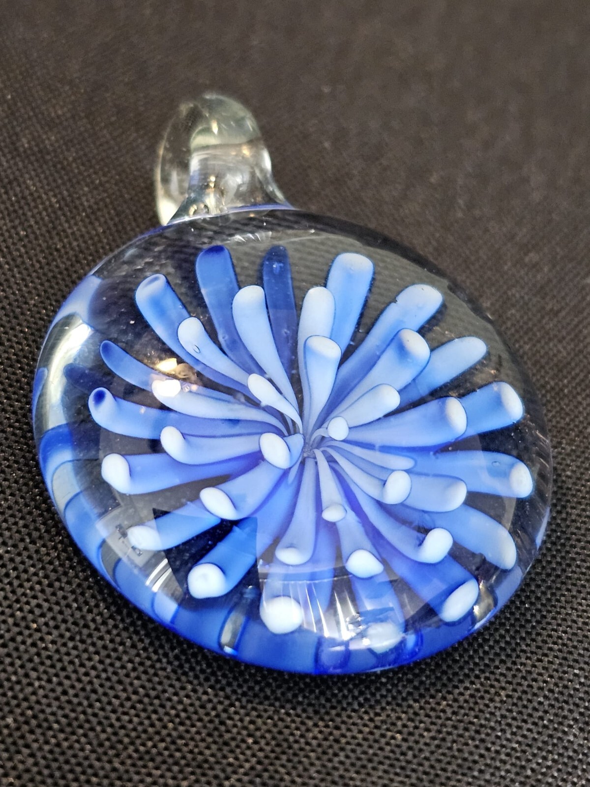 Vtg Style Murano Glass Pendant Cobalt Blue Starburst Italian Art Jewelry 1.5″