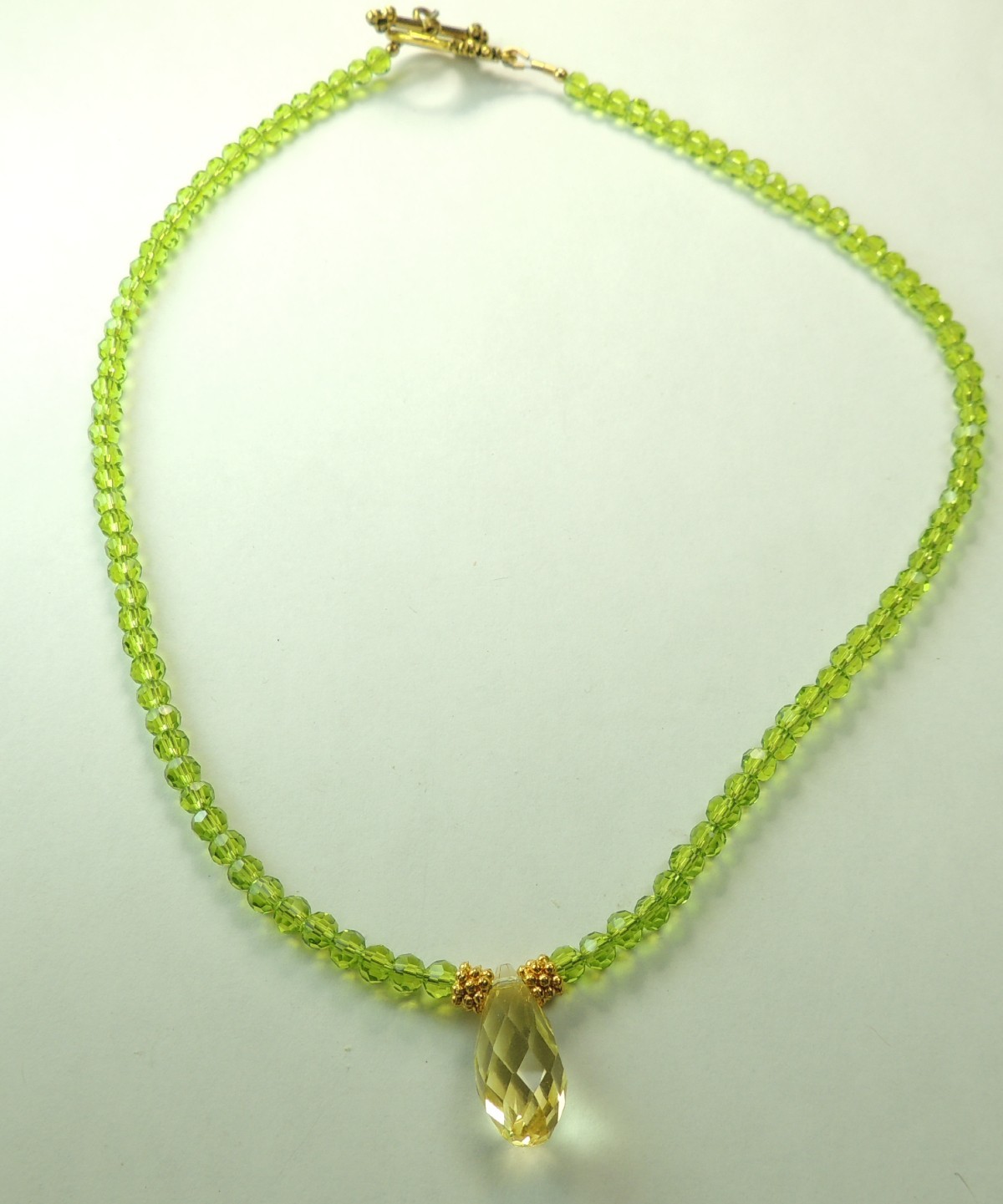 Necklace Apple Green Crystal Necklace & Citrine Color Briolette Handmade