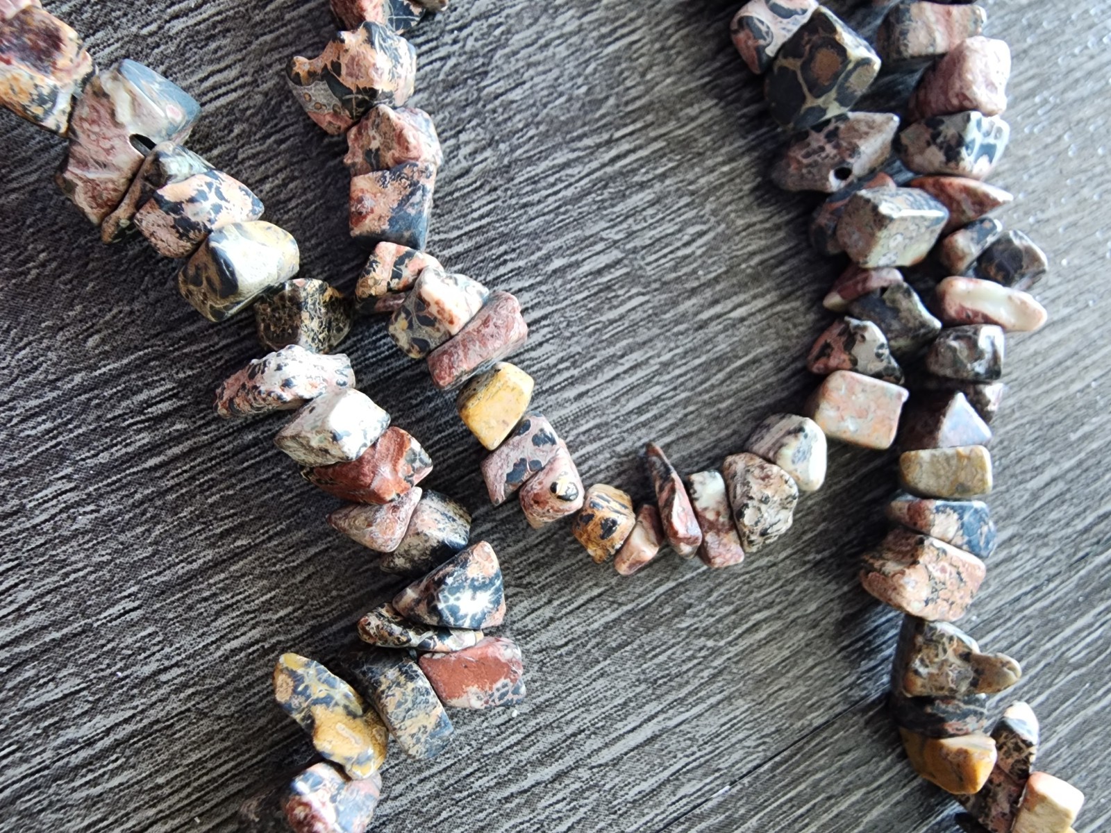 Genuine Jasper Stone Chip Necklace Polished Gemstone Strand 24 Inches Long