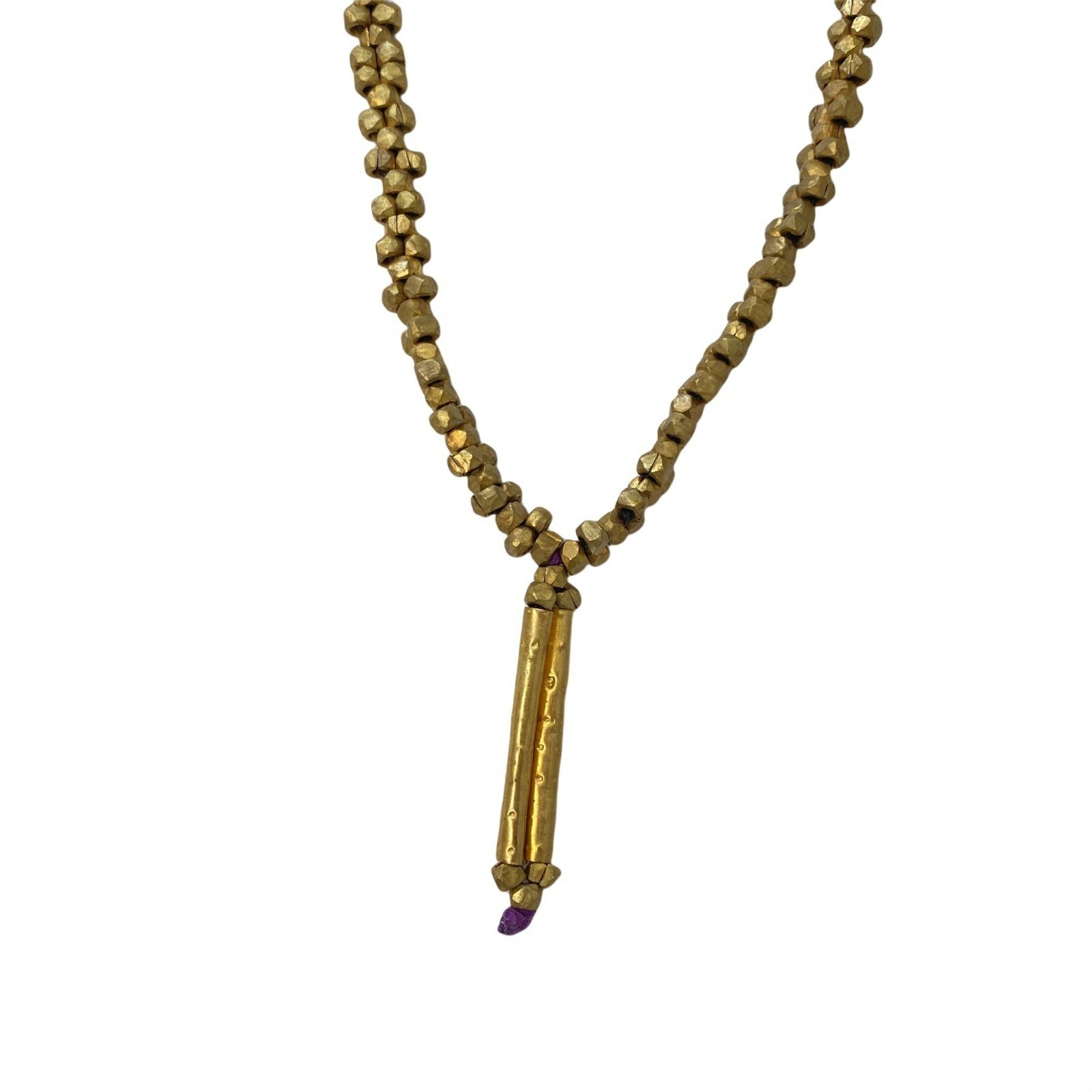 Handmade Dhokra Style Necklace Purple Thread & Brass Beading